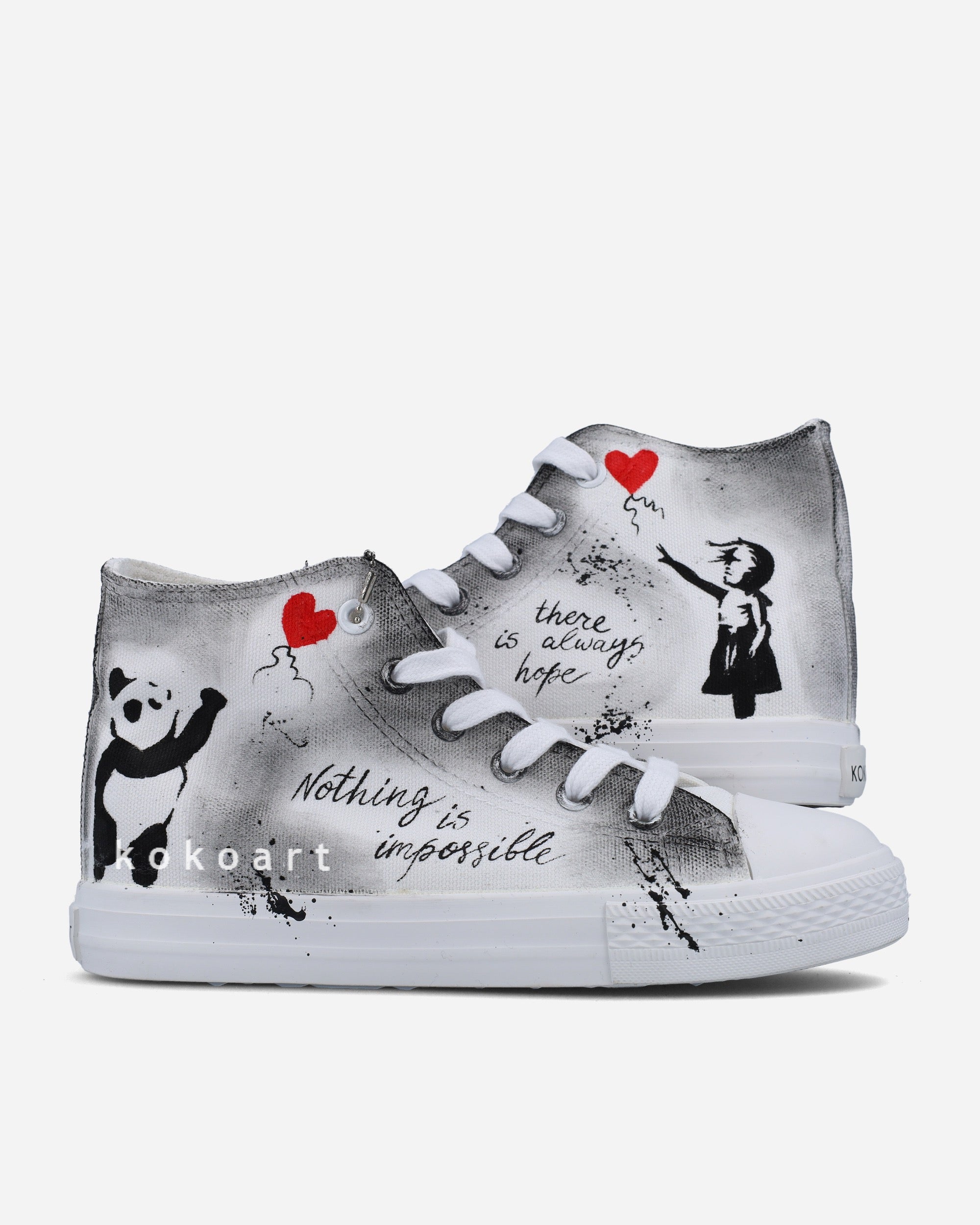 Girl with Balloon Hand Painted Shoes