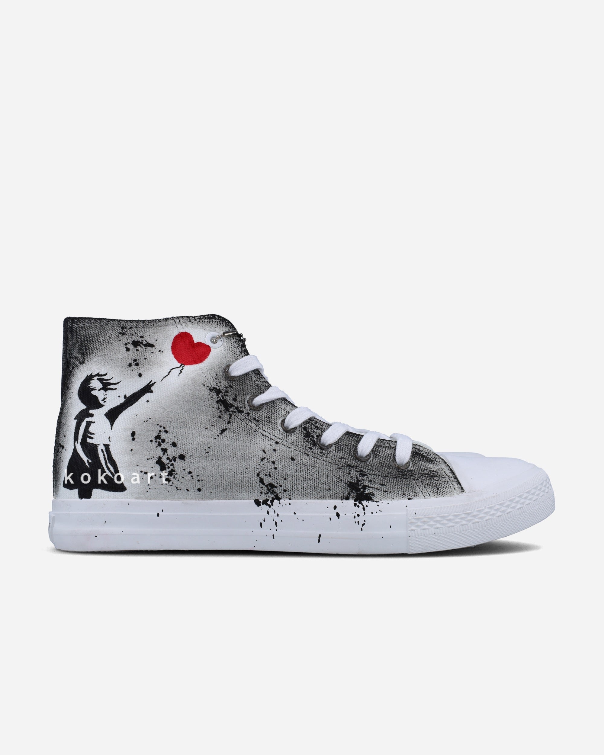 Girl with Balloon Hand Painted Shoes