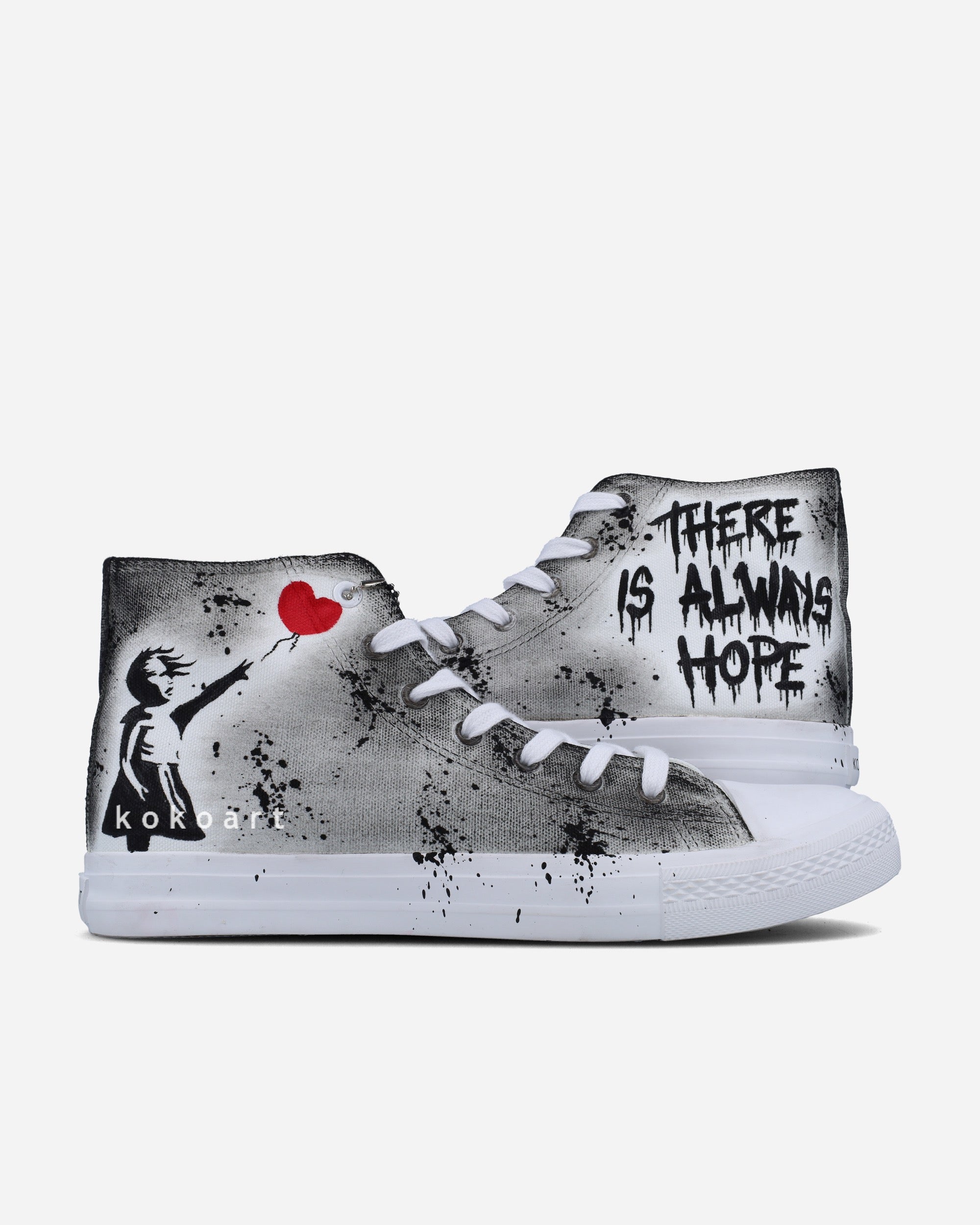 Girl with Balloon Hand Painted Shoes