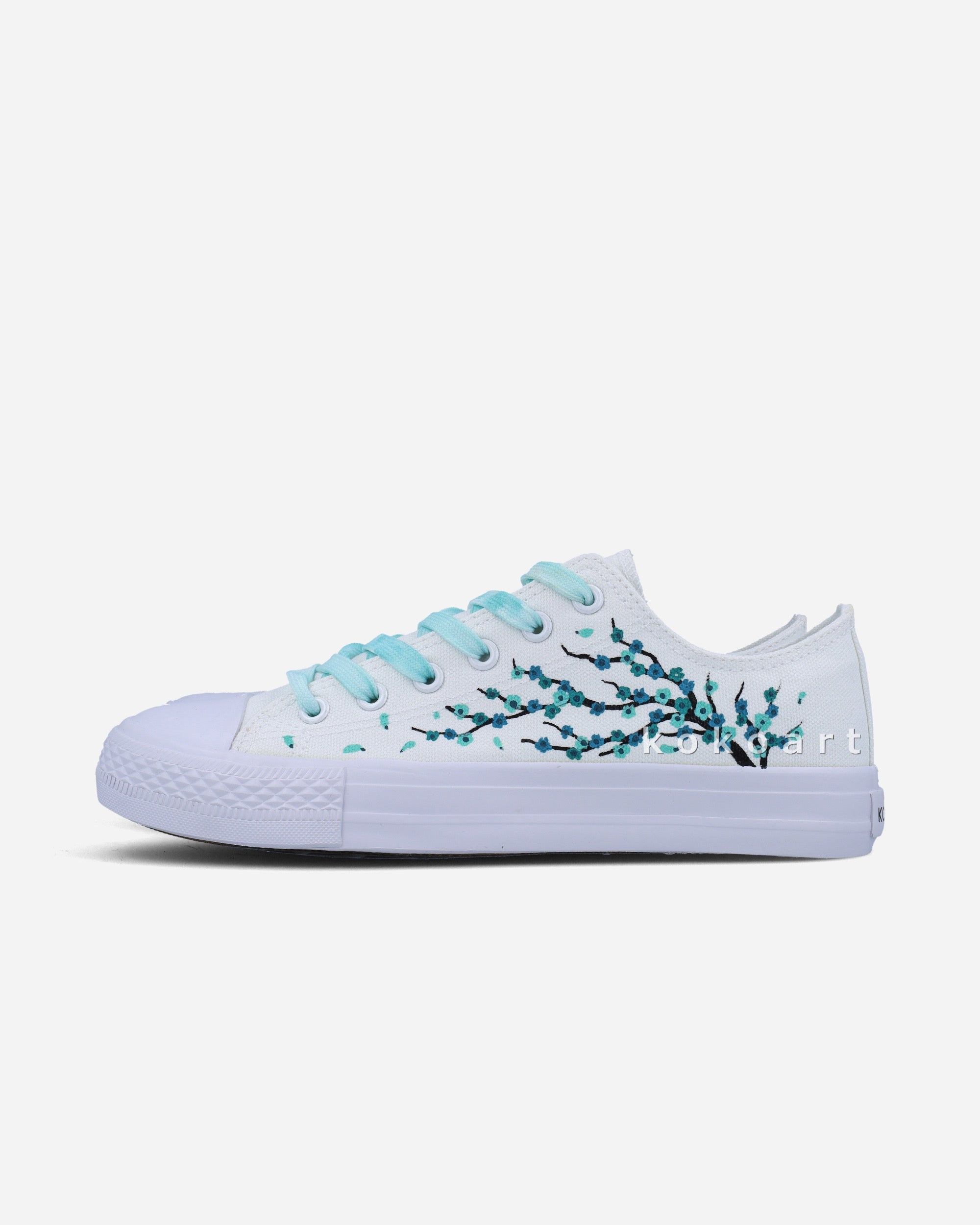 Turquoise Cherry Blossom Hand Painted Shoes