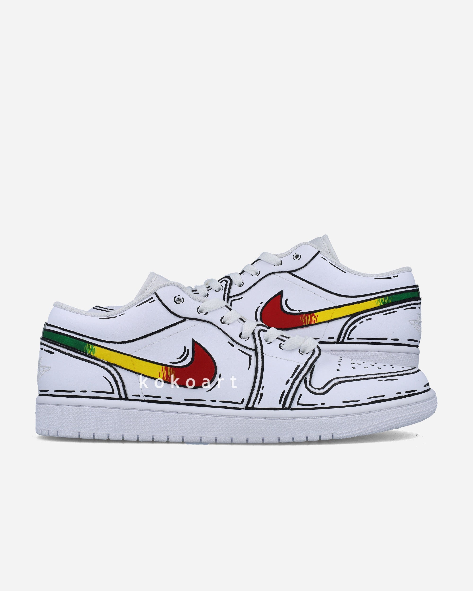 Hand Painted  Nike Jordan Low Cartoon Outline Design by Koko Art