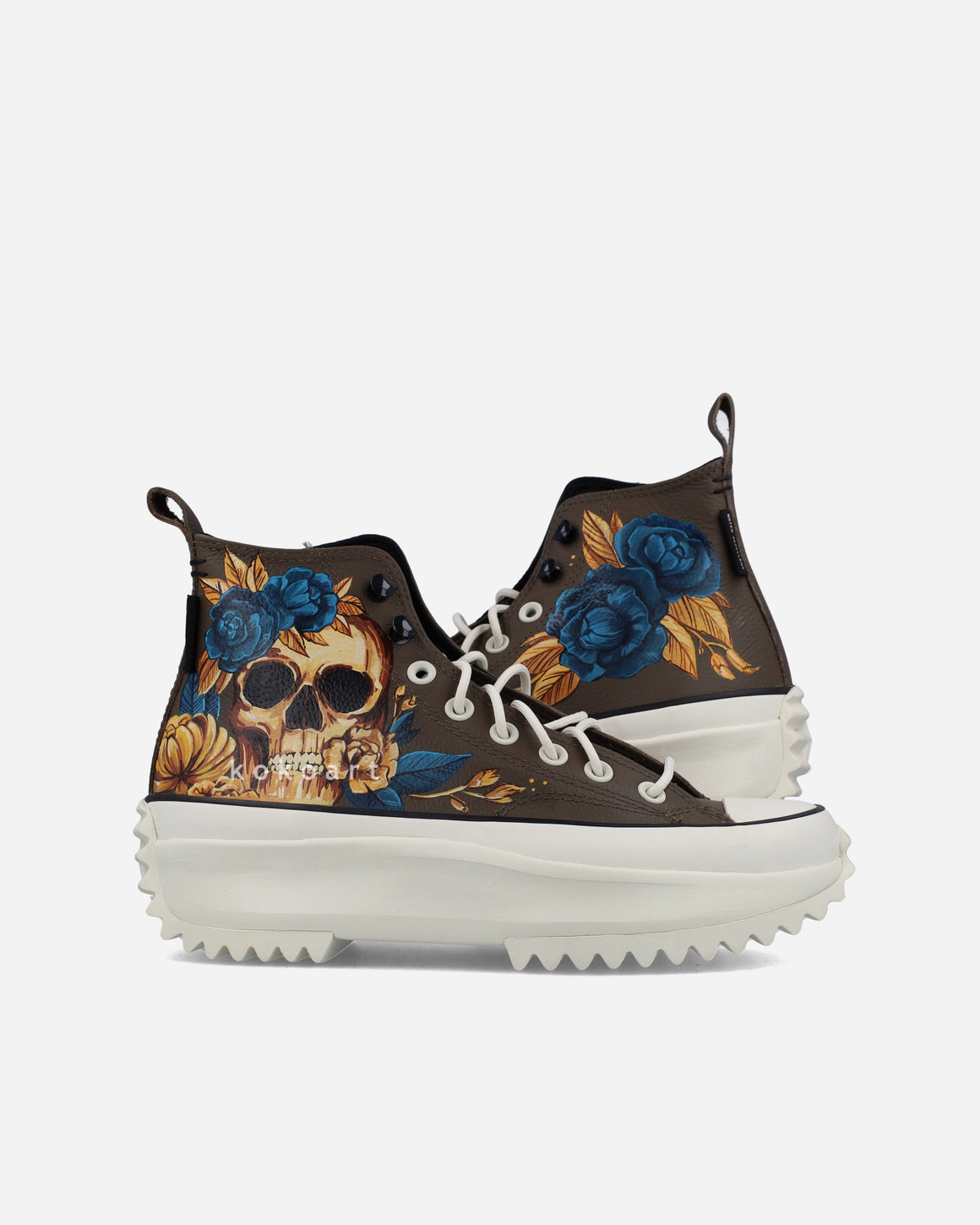 Custom Hand Painted Leather Converse Platform Skull & Roses Design by Koko Art (Made to Order)