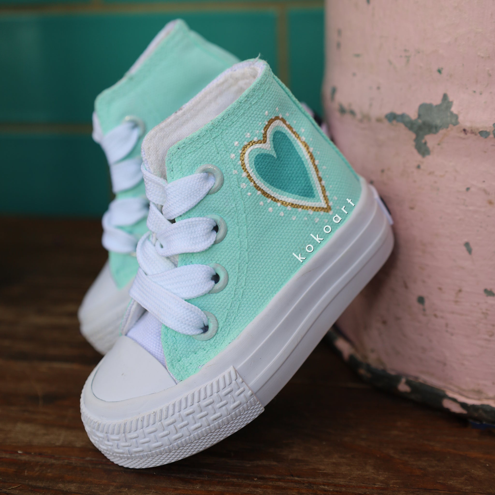 Love Mint Green Hand Painted Shoes