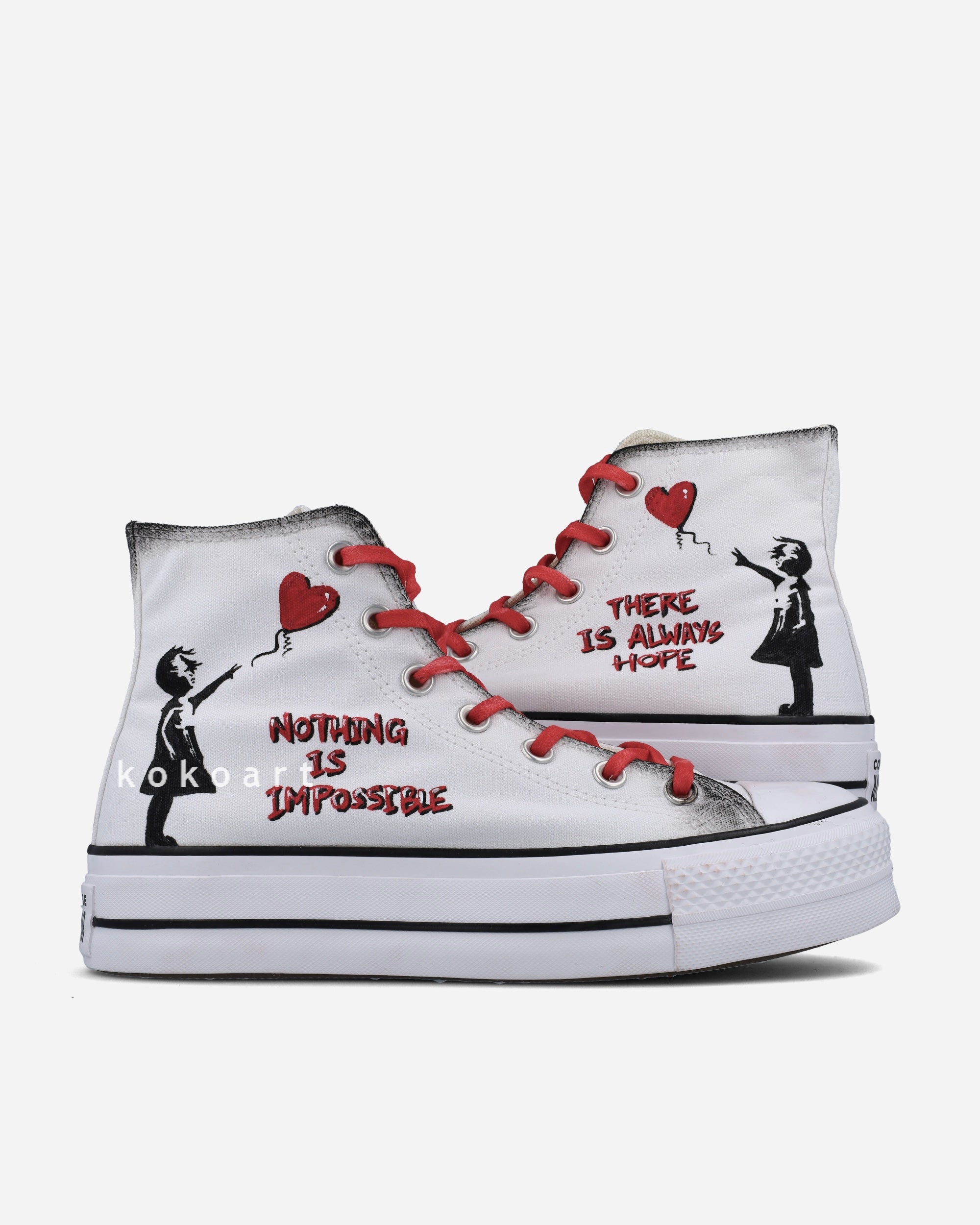 Custom Hand Painted Pink Converse Platform Graffiti Design by Koko Art (Made to Order)