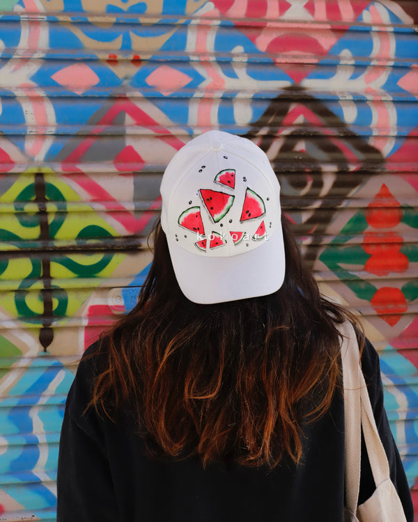 Gorgeous hand painted Watermelon Hat Hand Painted Watermelon Straw Hat: UPF 50+ Summer Beach Hat  main image 3