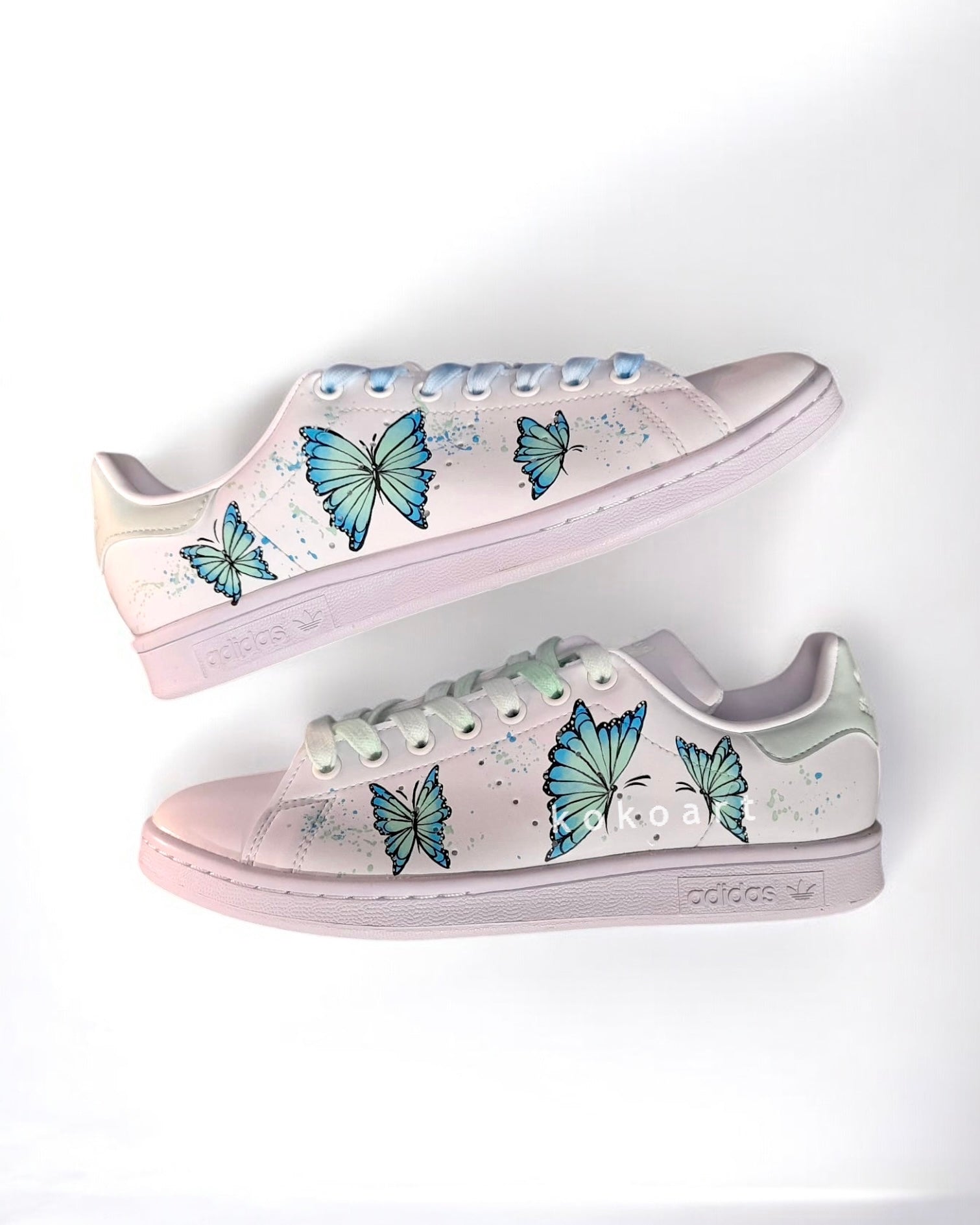 Adidas Advantage Hand Painted Blue Butterflies