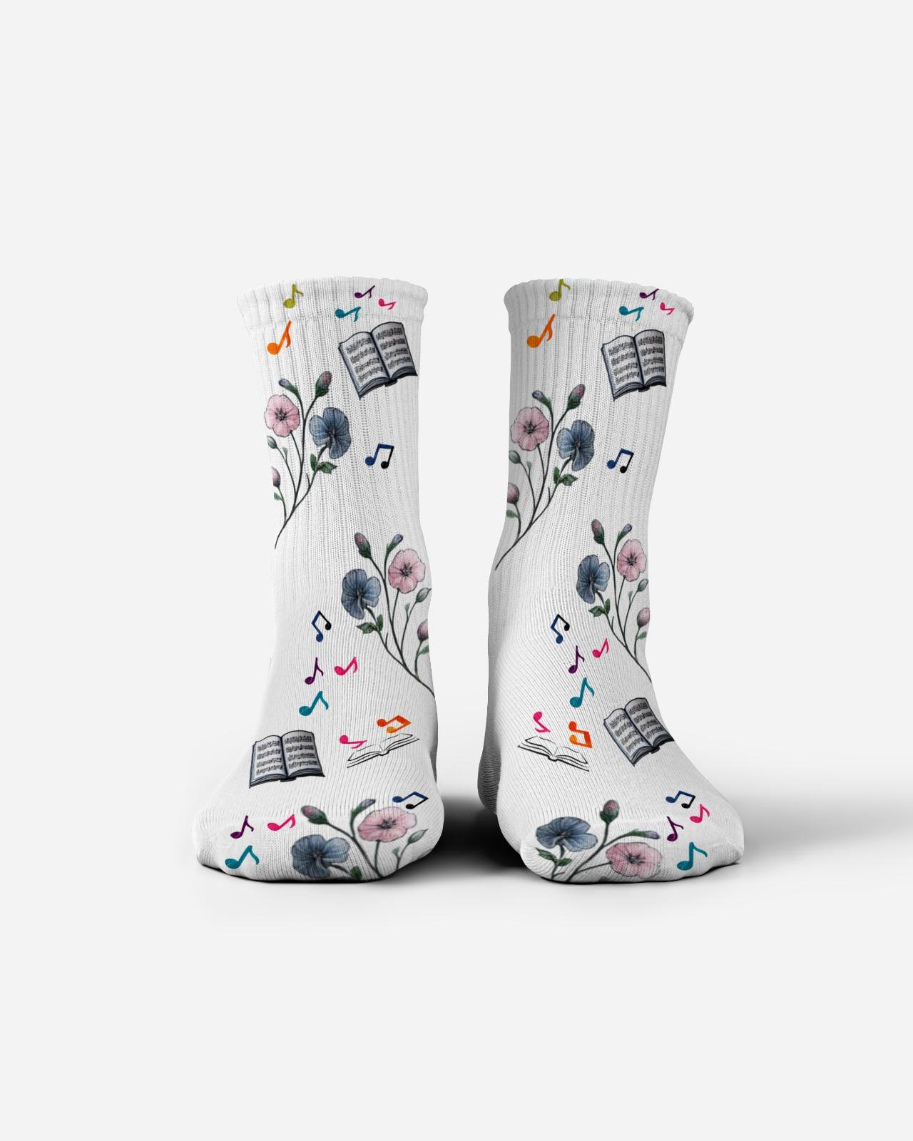 Books and Flowers Illustration Socks