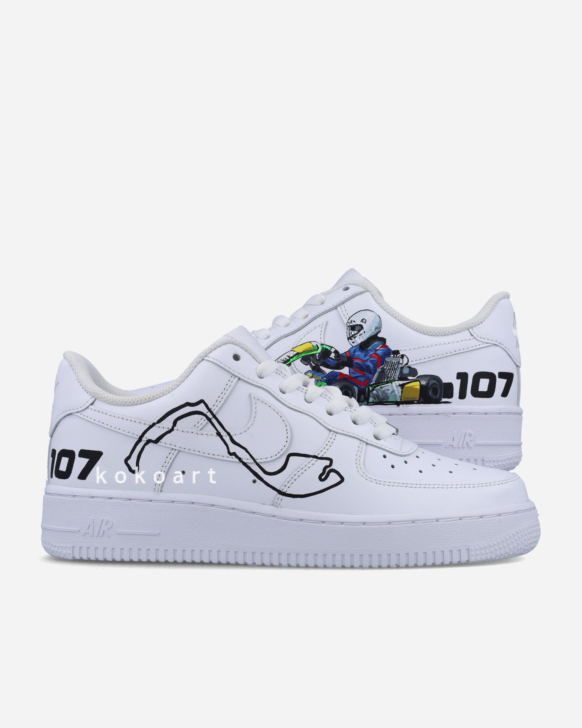 Hand Painted Nike AF1 Racing Design by Koko Art