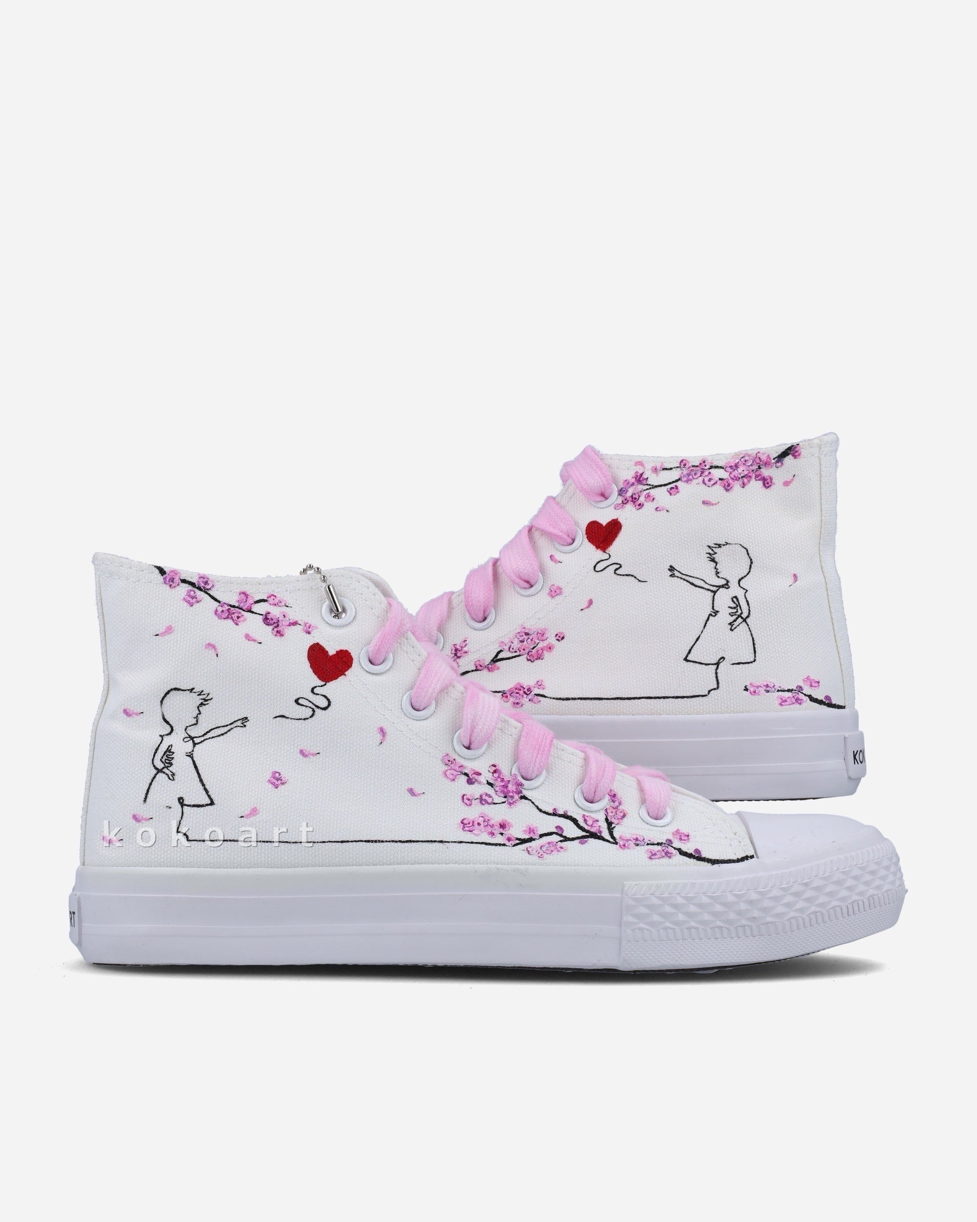 Girl with Ballon and Cherry Blossom Hand Painted Shoes
