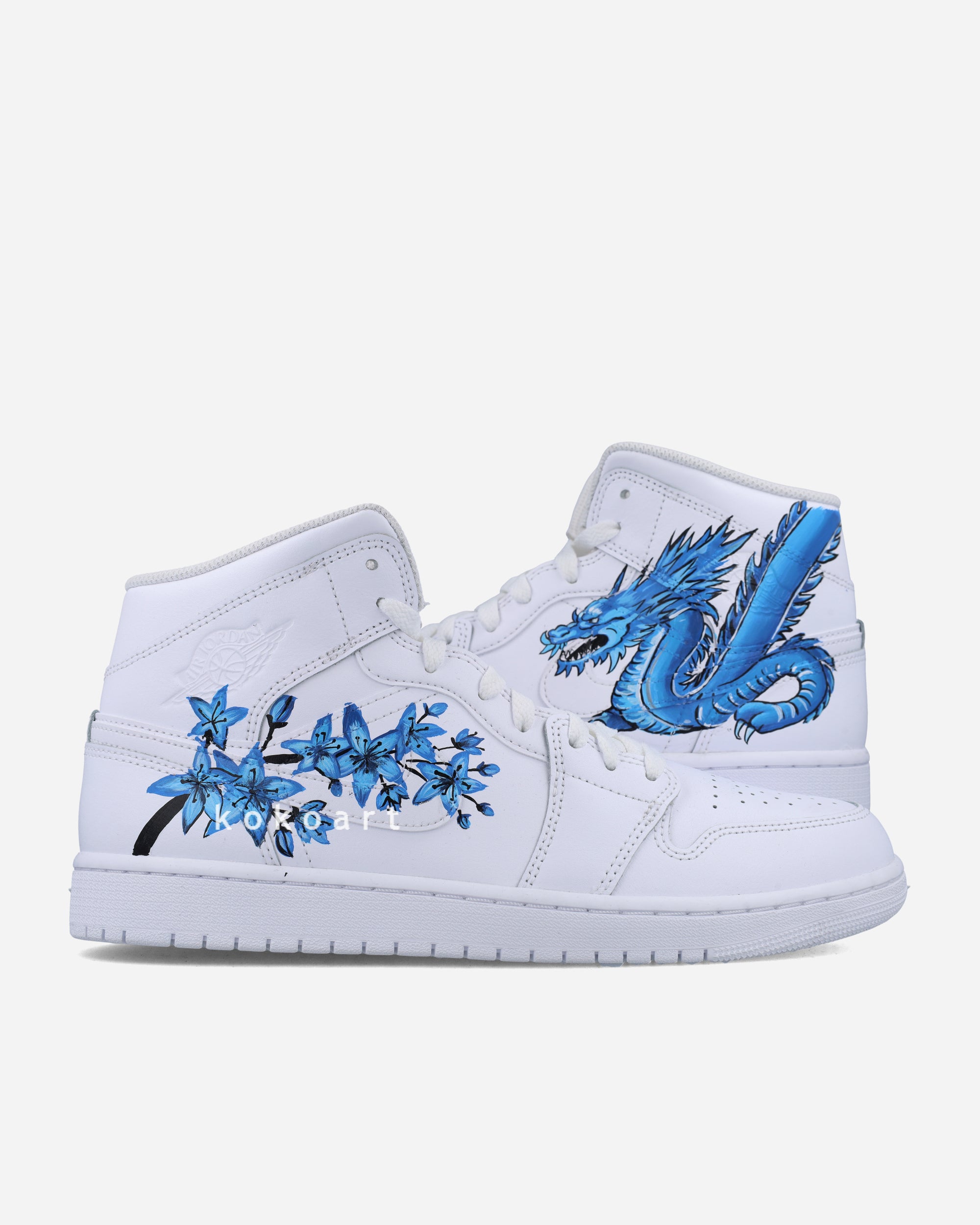 Hand Painted Air Jordan Blue Dragon by Koko Art