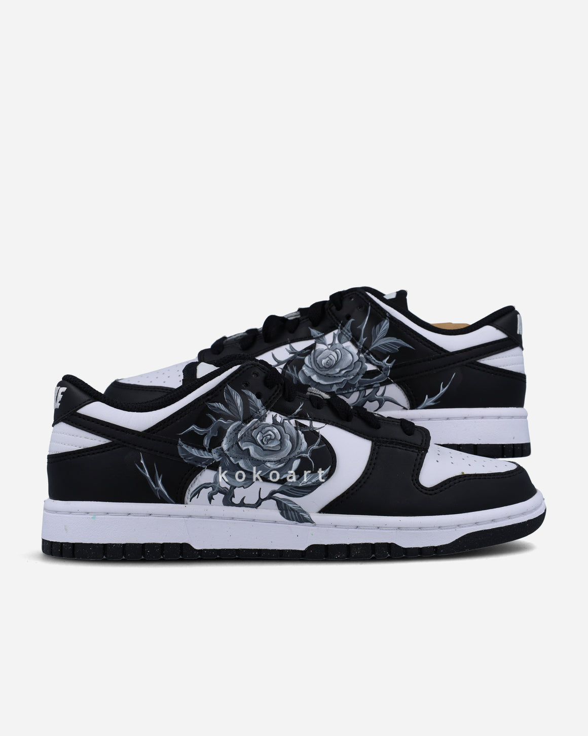 Hand Painted Dunk with Black Roses by Koko Art