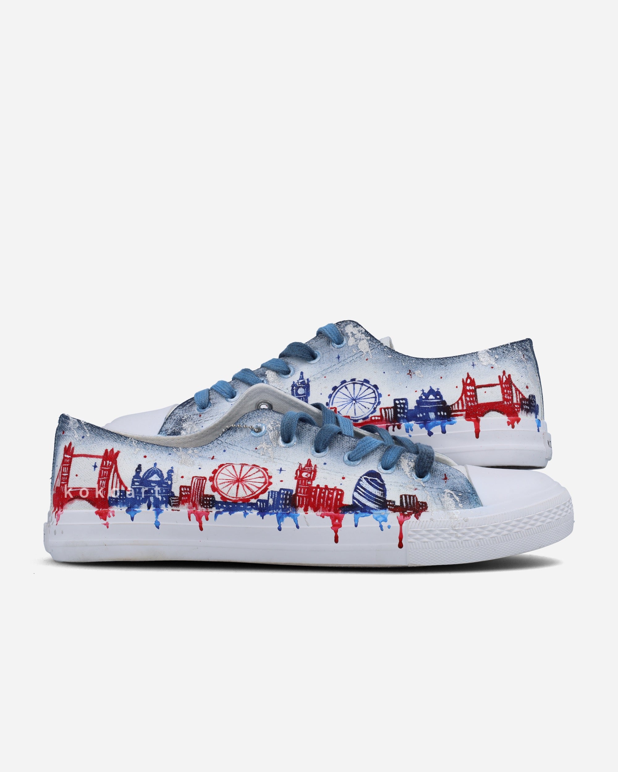 London Blue and Red Dripping Skyline Hand Painted Shoes KOKO ART