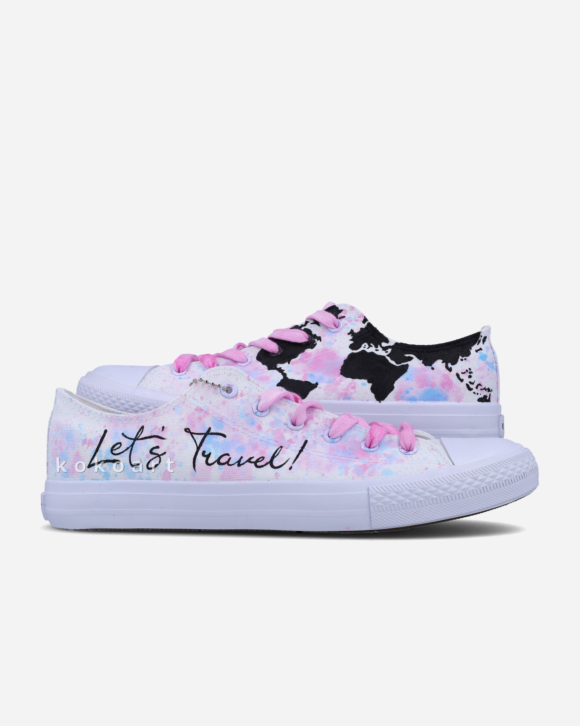 Pink Watercolour Let's Travel Hand Painted Shoes