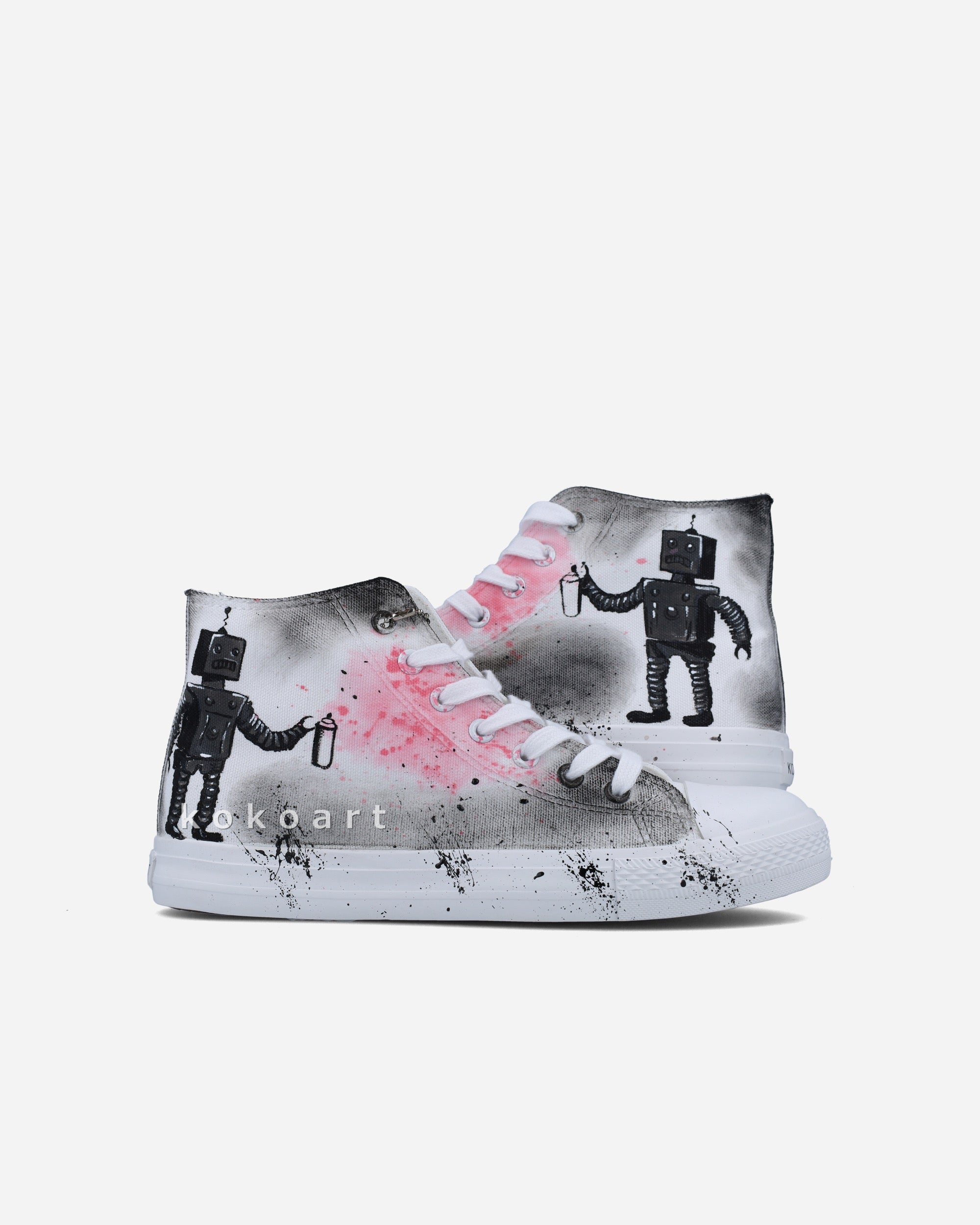 Robot Pink Spray Paint Hand Painted Shoes