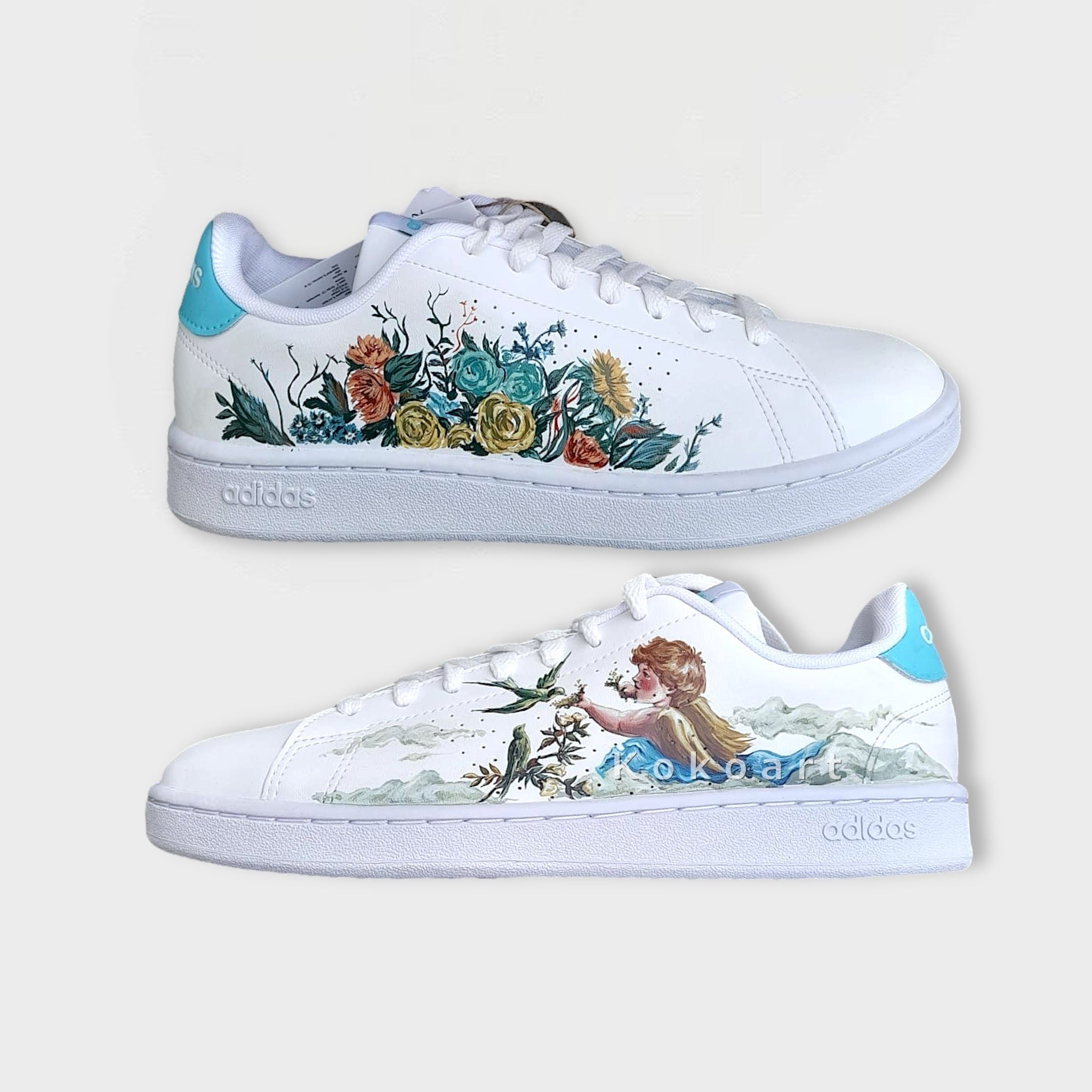 AF1  Hand Painted Cherub with Flowers