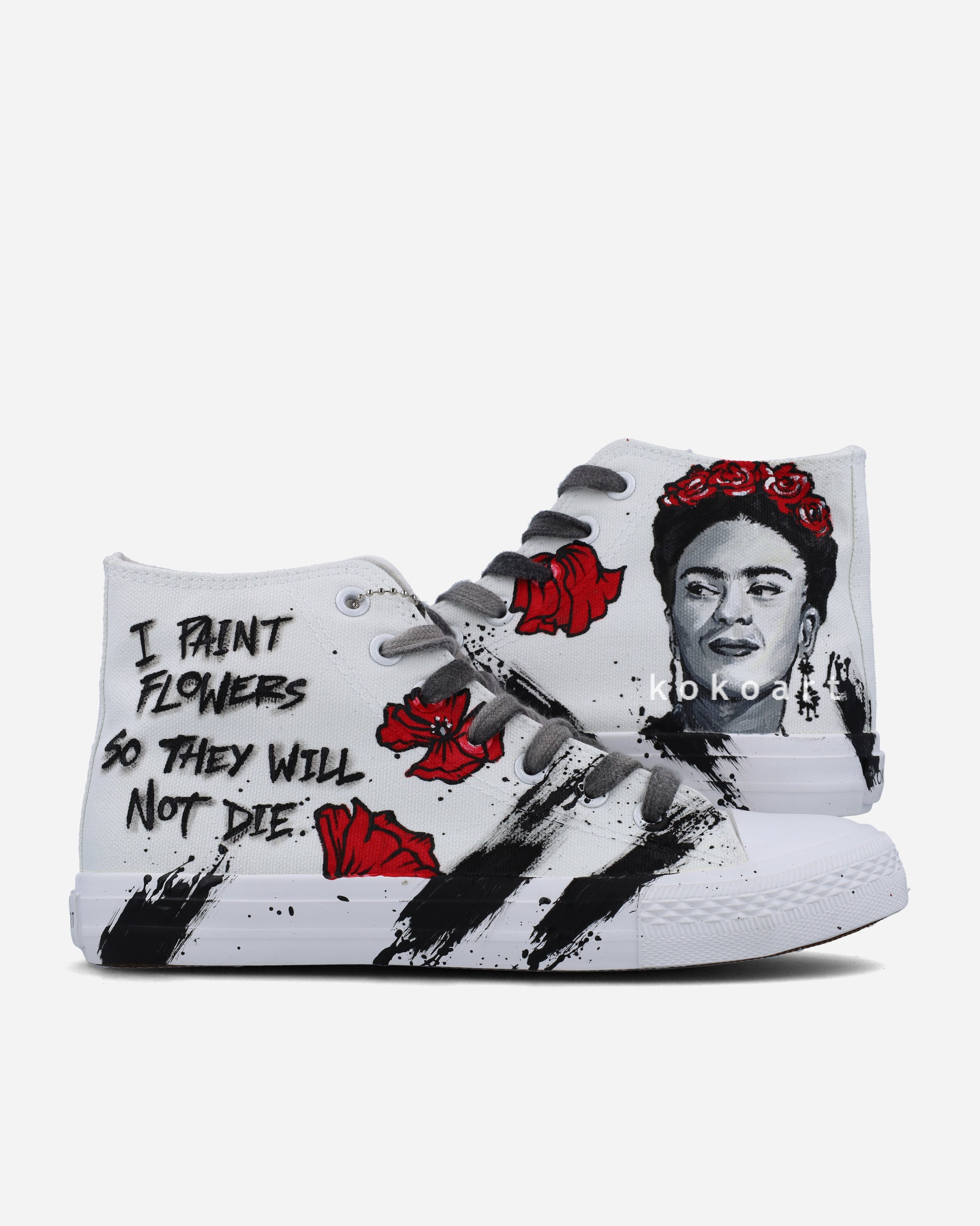 Frida Kahlo Red Flowers Hand Painted Shoes