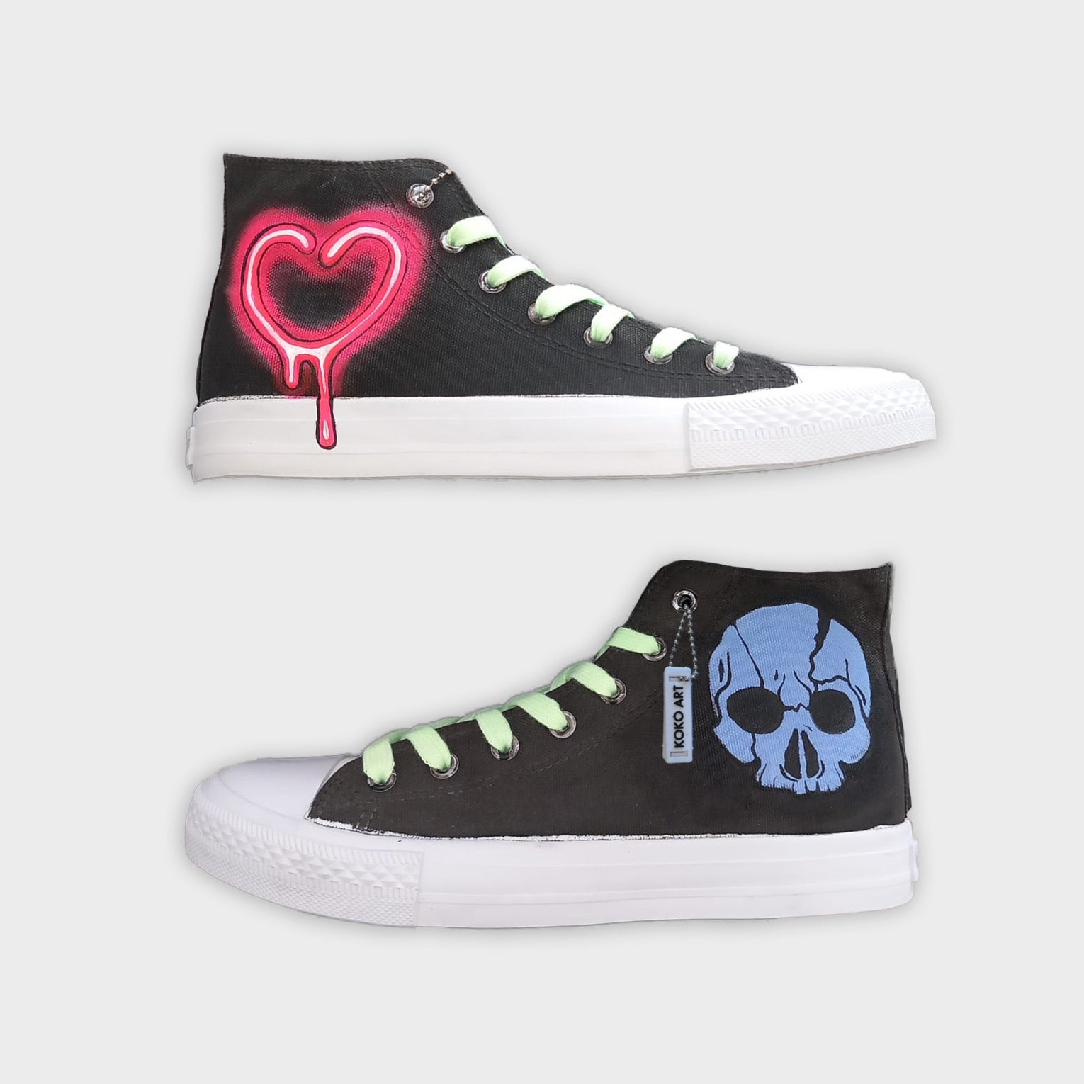 Skull Neon Heart Hand Painted Shoes