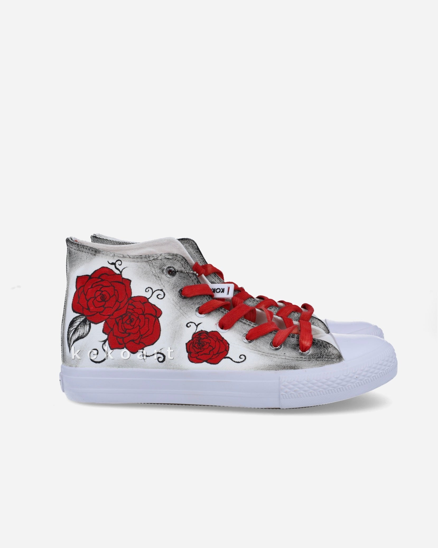 Feather & Red Roses Hand Painted Shoes