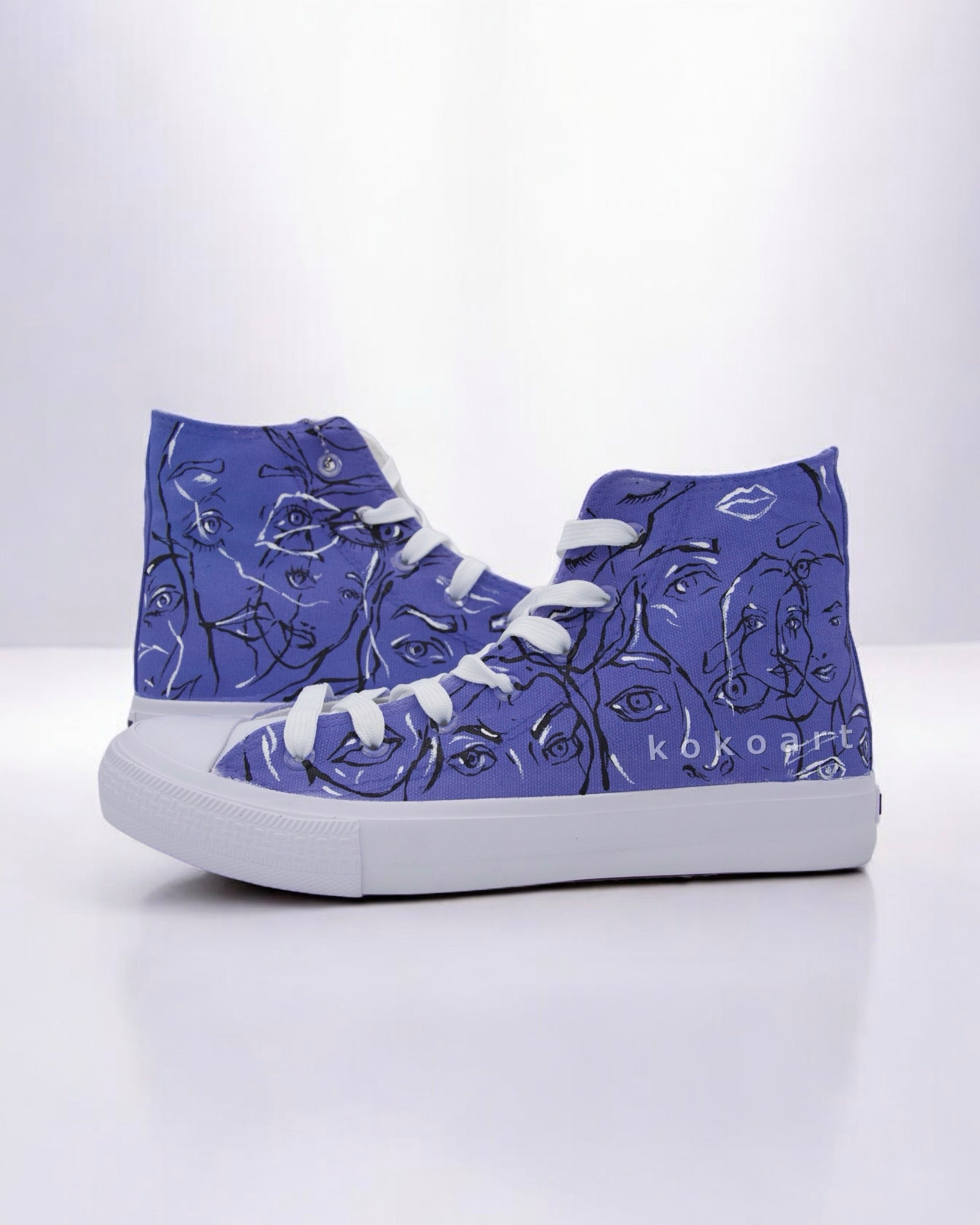 Face Line Drawing Hand Painted Shoes