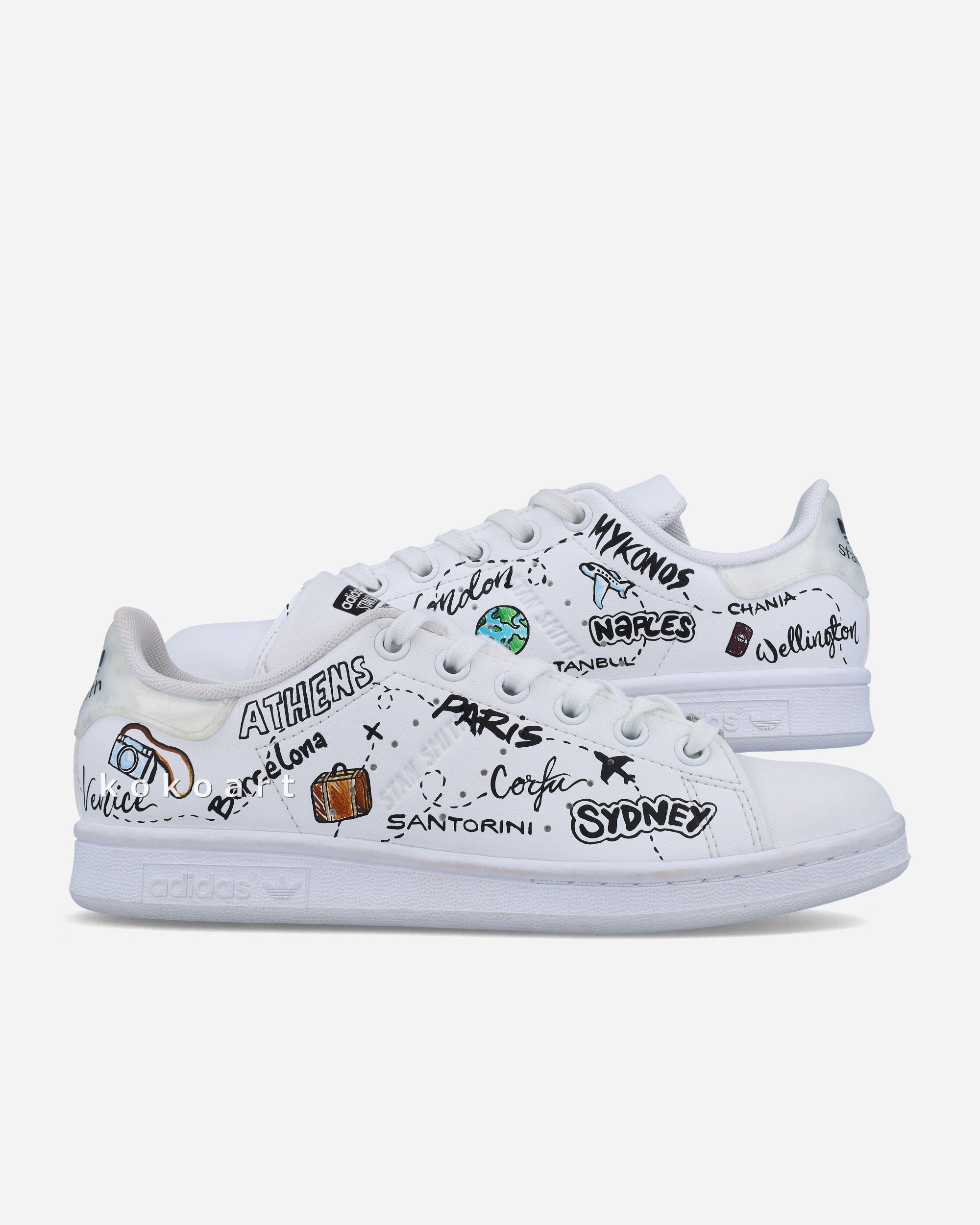 Stan Smith Hand Painted Travel Doodles KOKO ART