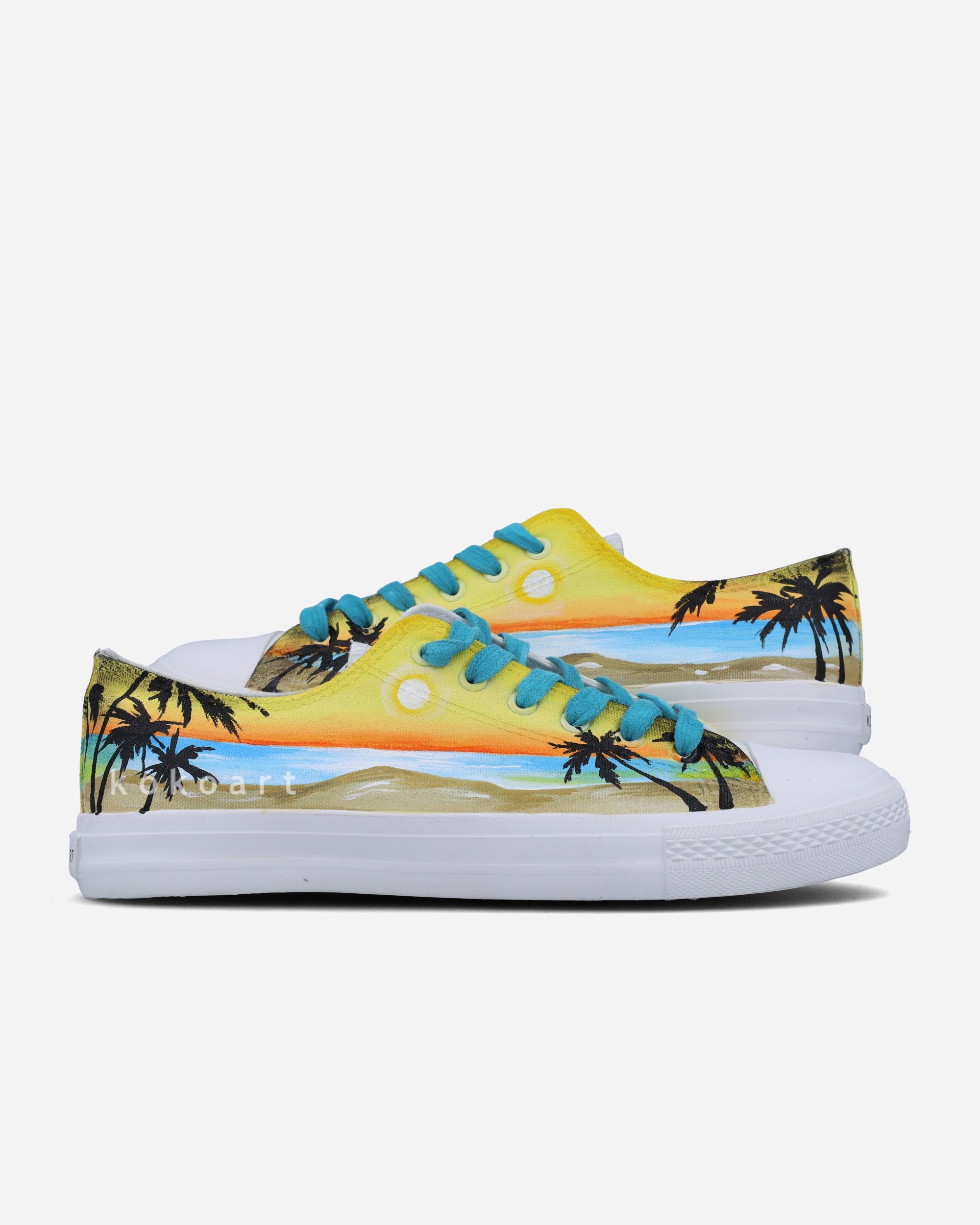 靴 WIND AND SEA x Scott Hawaii (Palm Tree) Sunset Beach with Palm Trees Hand Painted Shoes - KOKO ART