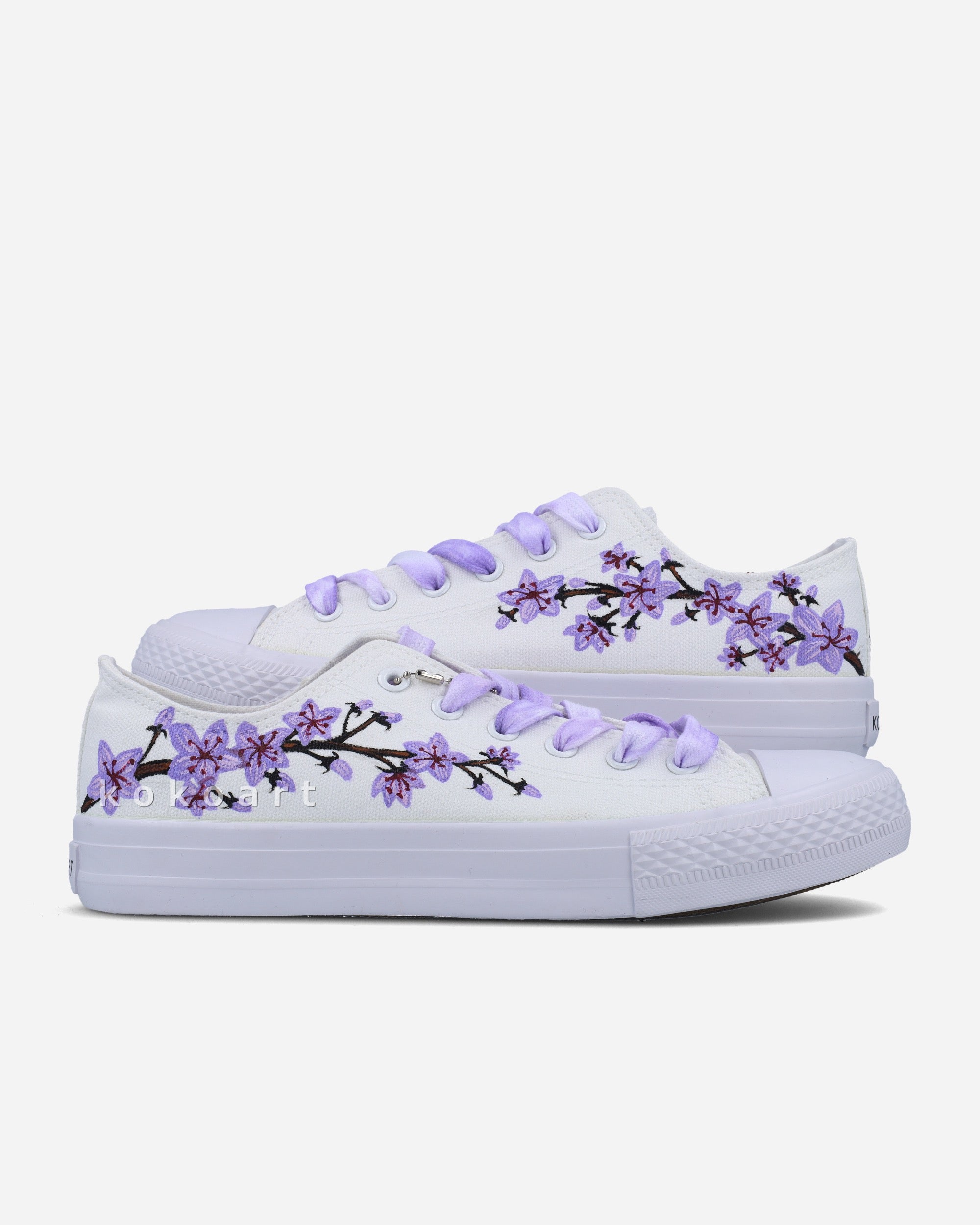 Purple Flowers Hand Painted Shoes KOKO ART1