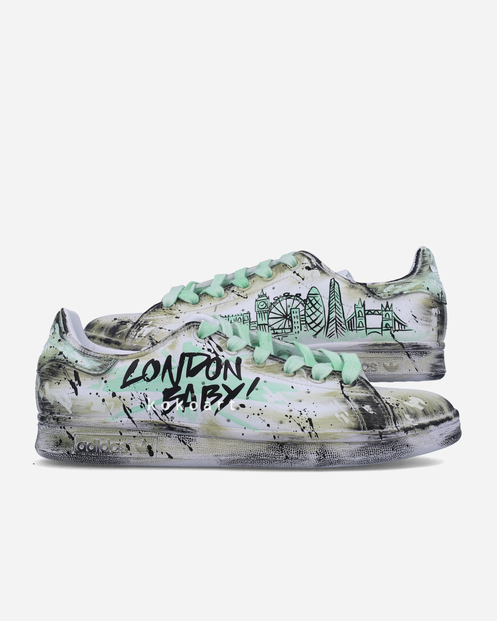 Hand Painted Stan Smith Hand It's London Baby Design by Koko Art