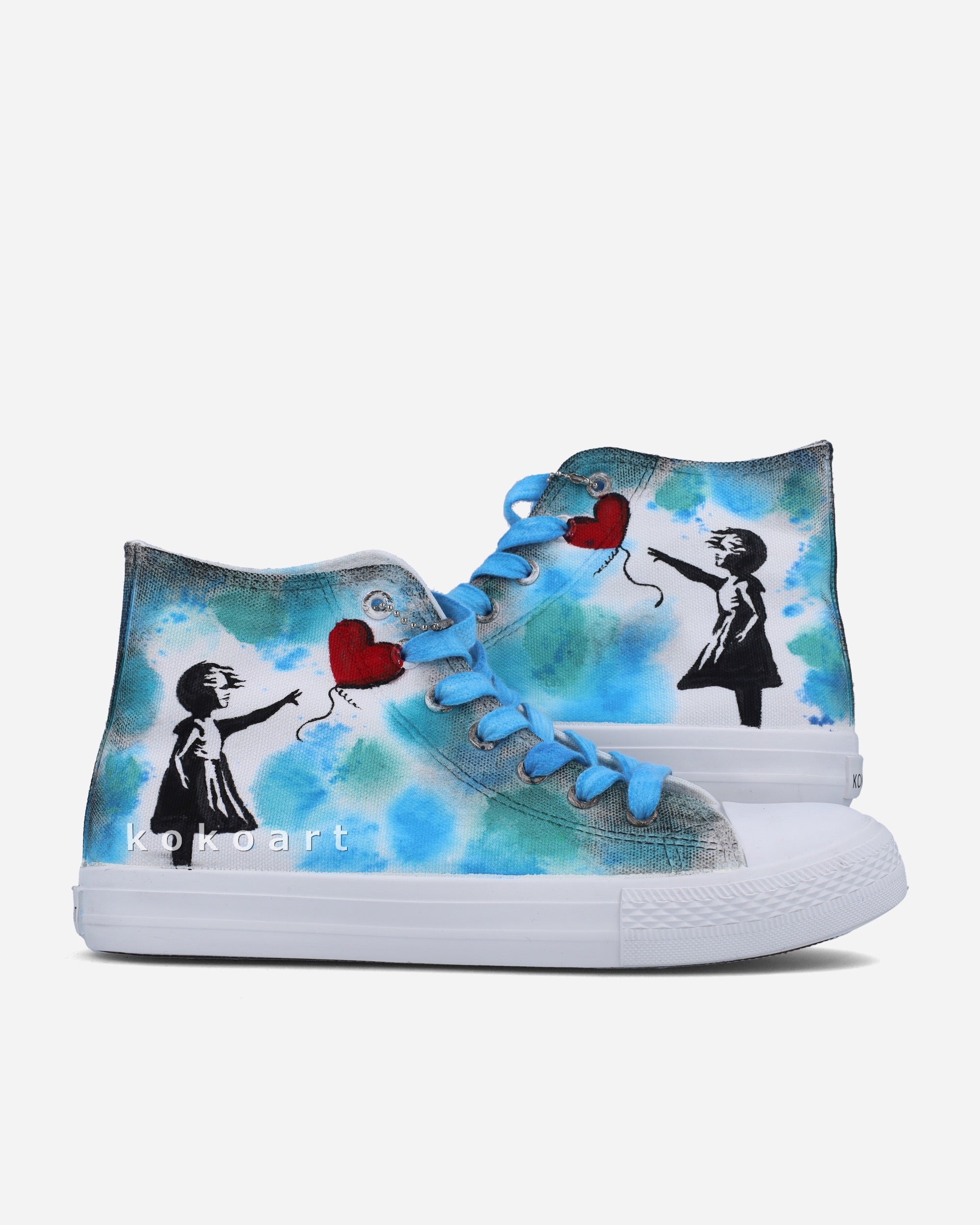 Girl with Balloon Blue Watercolour Hand Painted Shoes