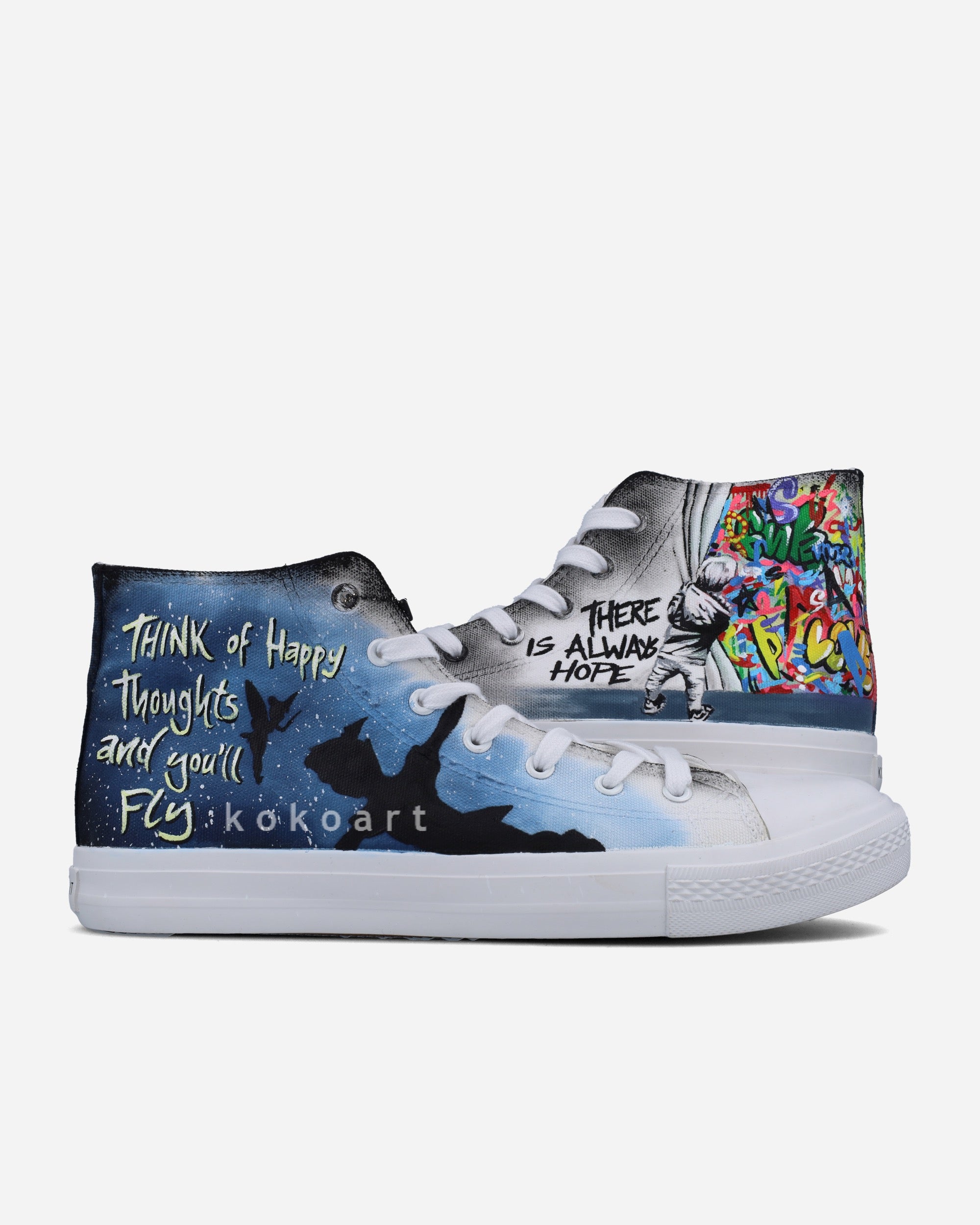 Never Grow Up Graffiti Hand Painted Shoes