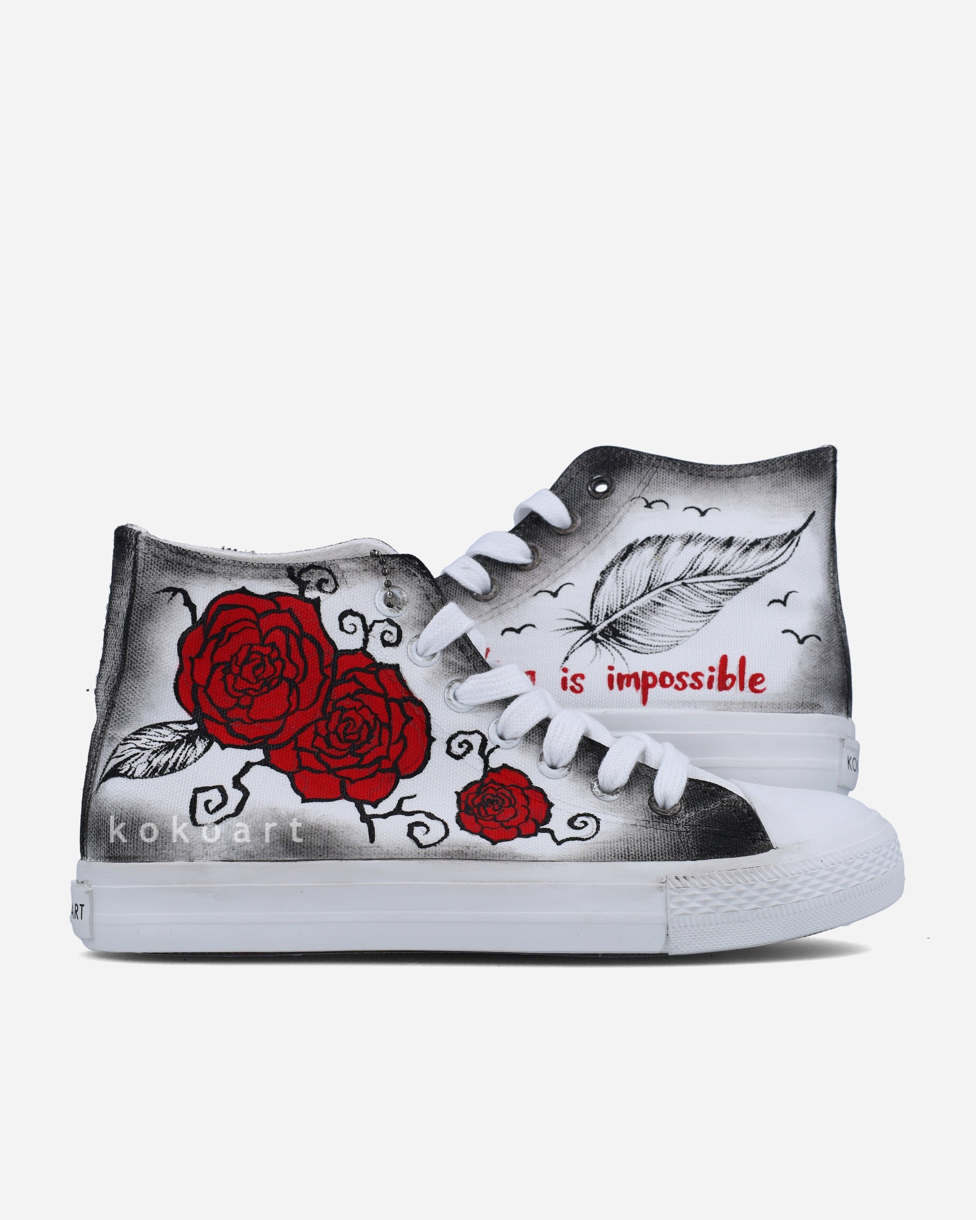 Feather & Red Roses Hand Painted Shoes