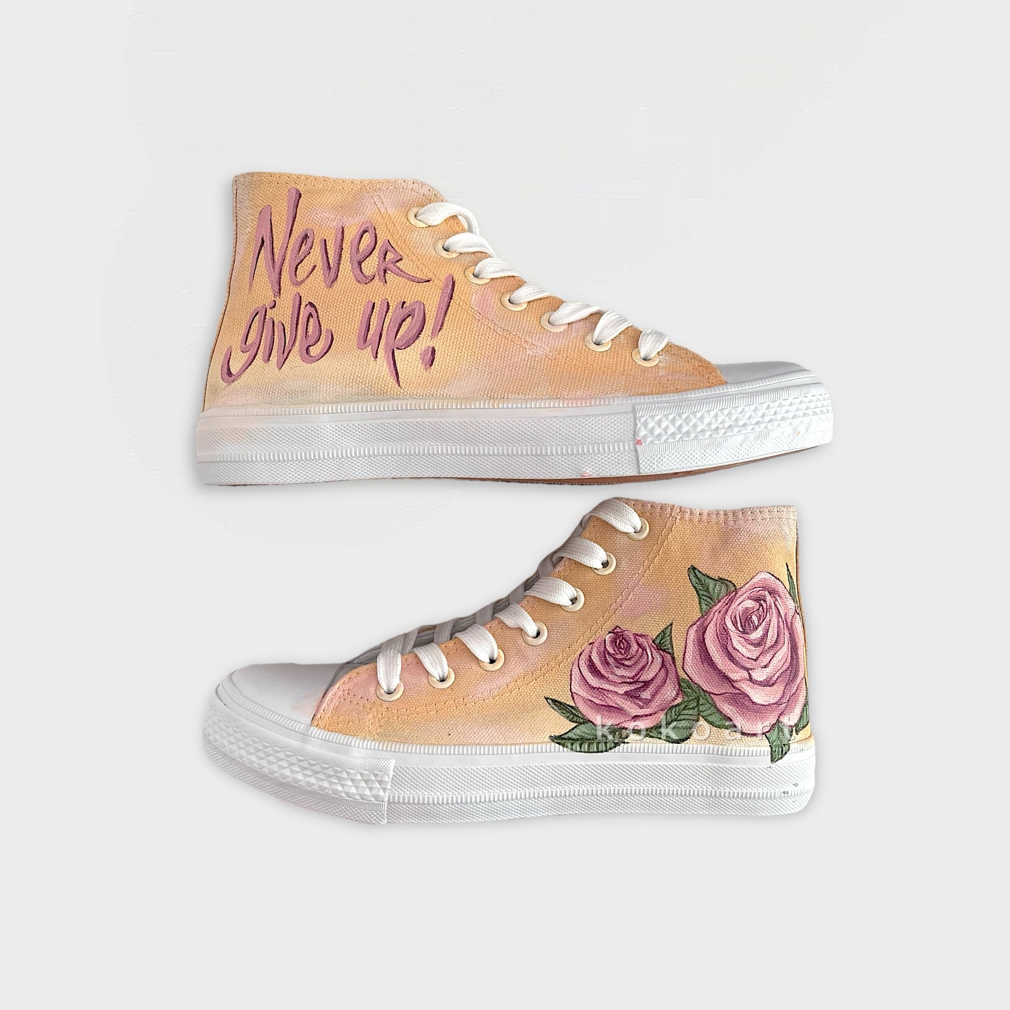 Pink Roses with Quote Hand Painted Shoes