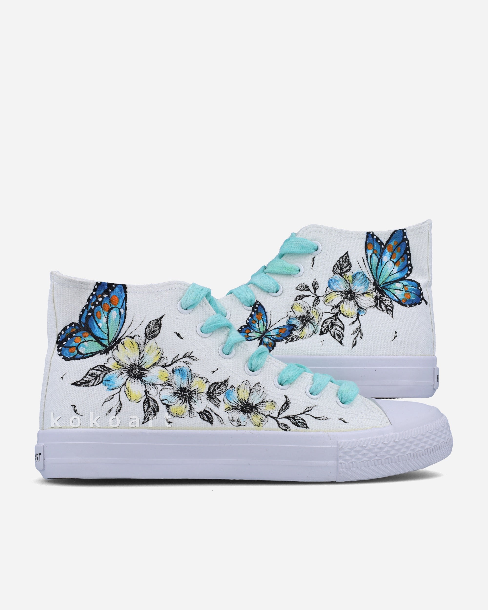 Butterflies and Sketchy Flowers Hand Painted Shoes KOKO ART