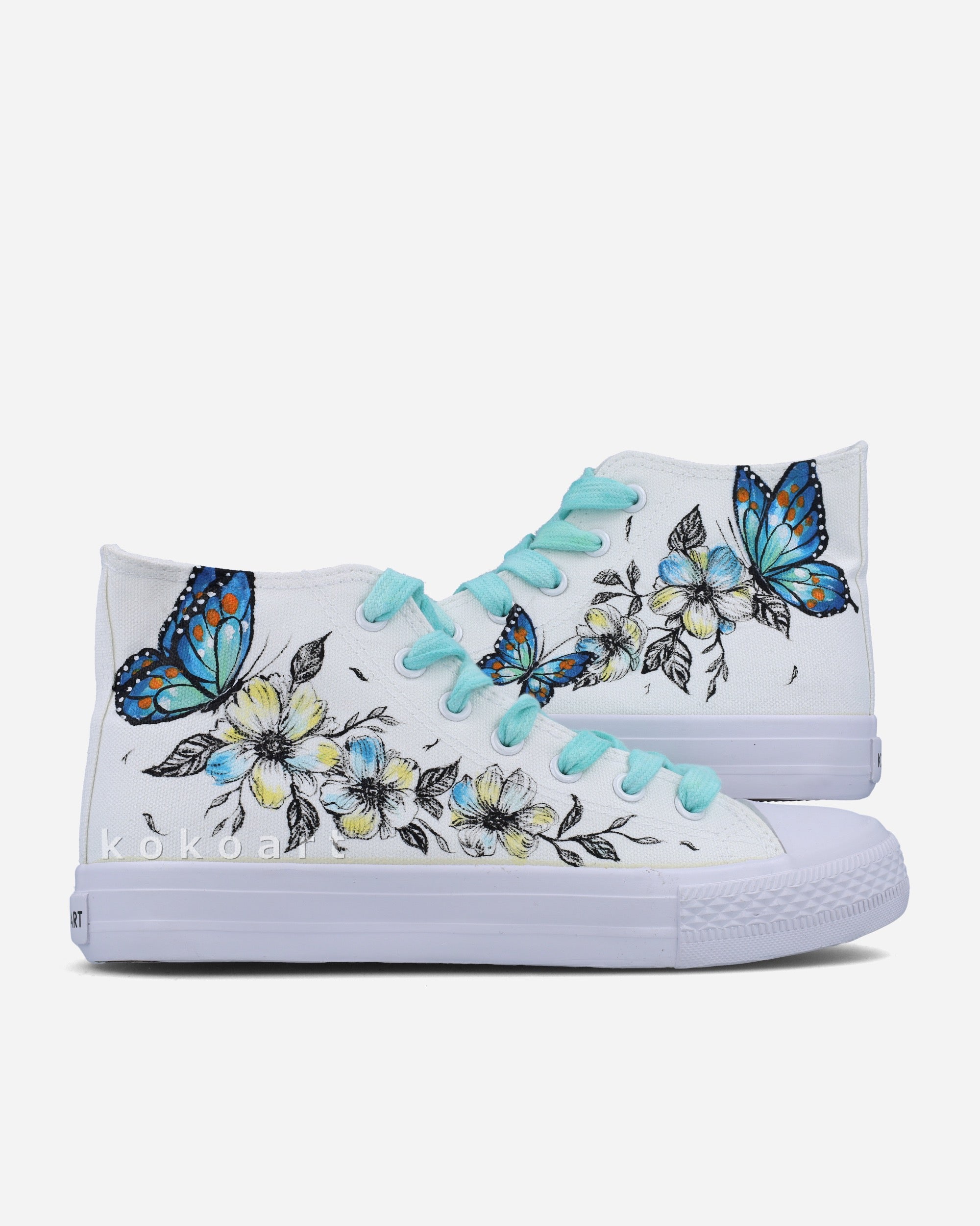 Butterflies and Sketchy Flowers Hand Painted Shoes