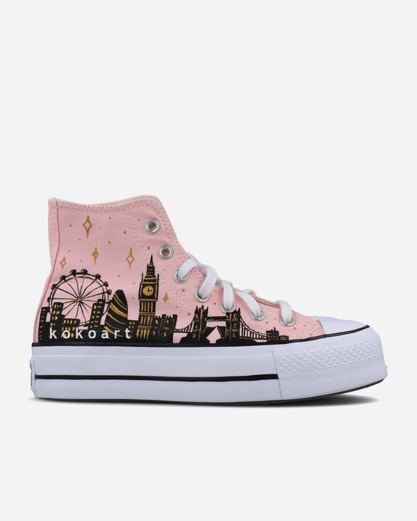 Custom Hand Painted Pink Converse Platform London Design by Koko Art ...