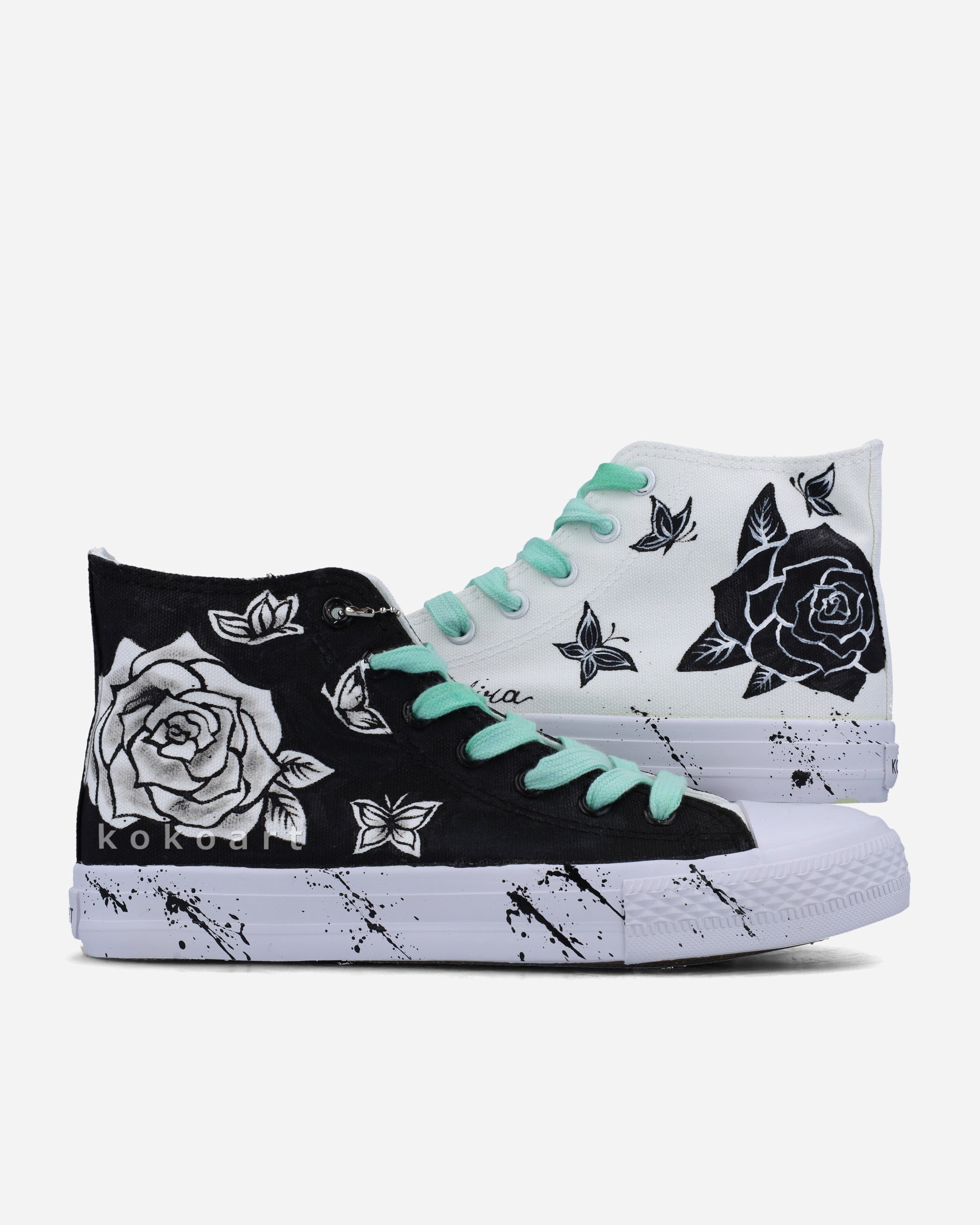Black and White Roses Hand Painted Shoes