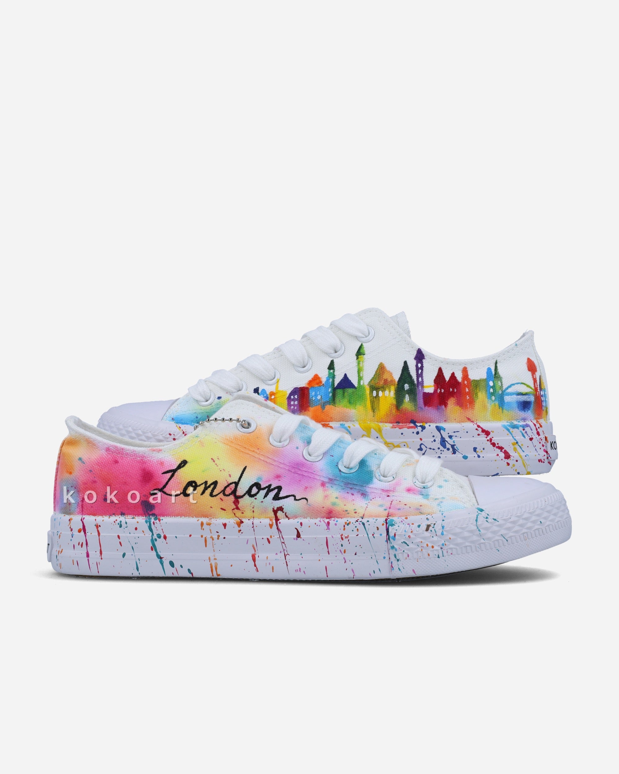 London Skyline Watercolour and Splatters Hand Painted Shoes