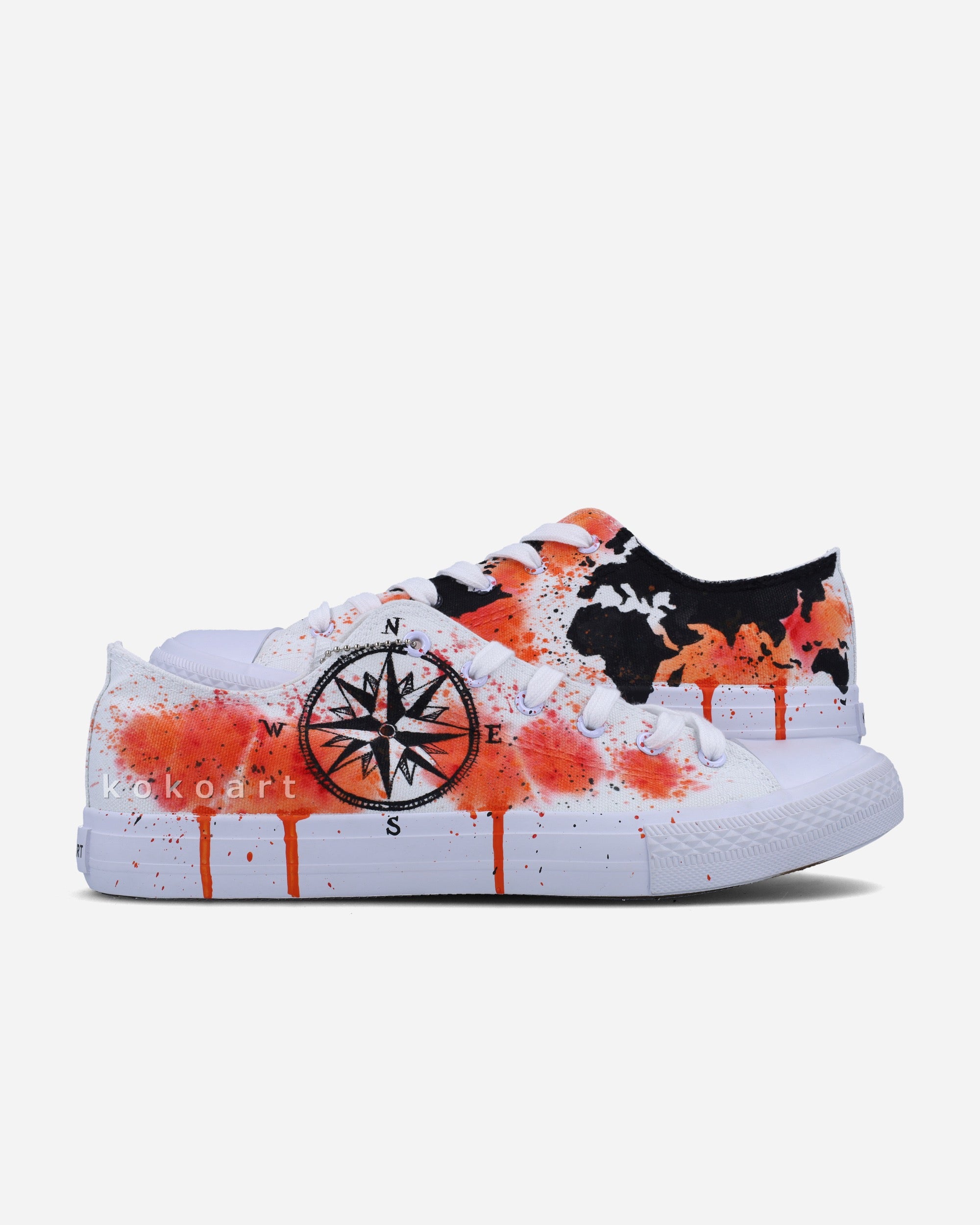 Watercolour World Map & Compass Hand Painted Shoes