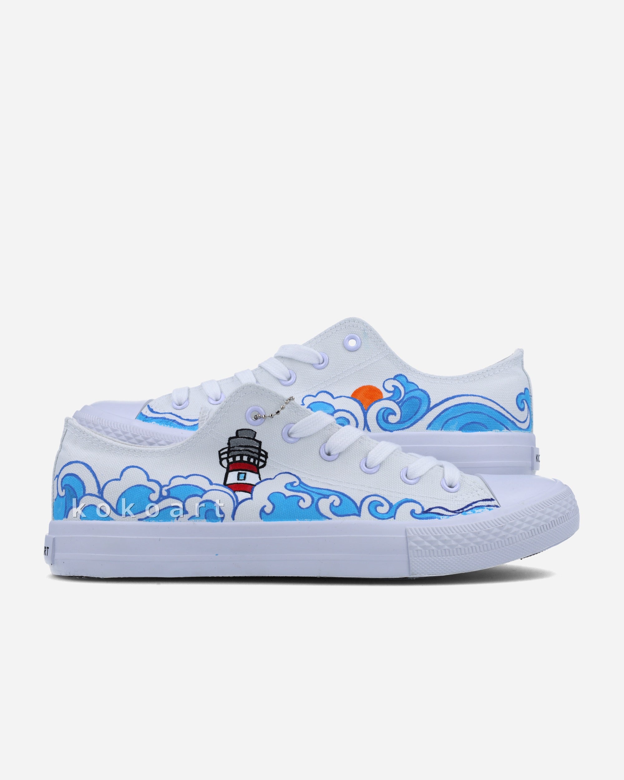 Sea and Lighthouse Illustration Hand Painted Shoes