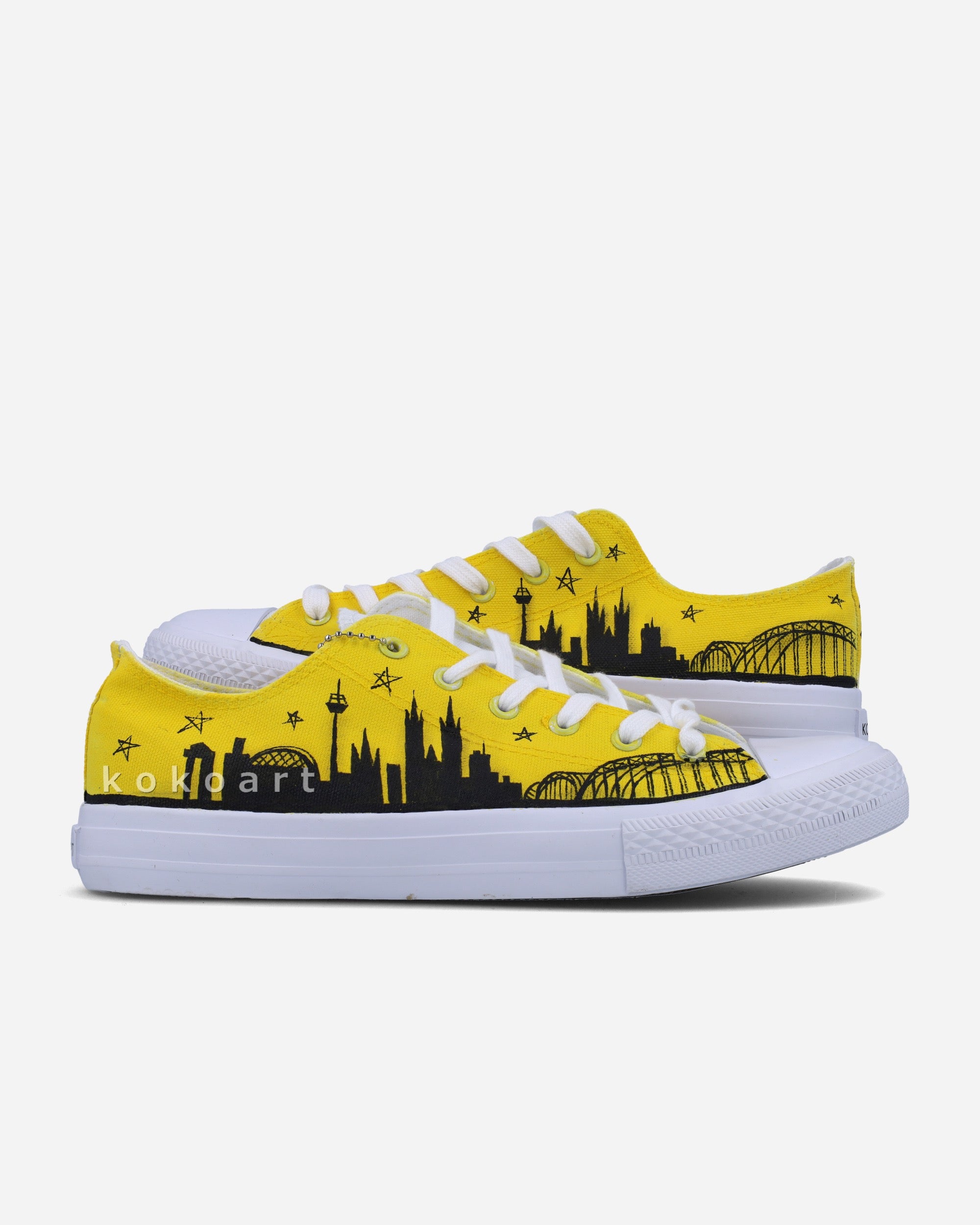 Yellow Background Skyline Hand Painted Shoes
