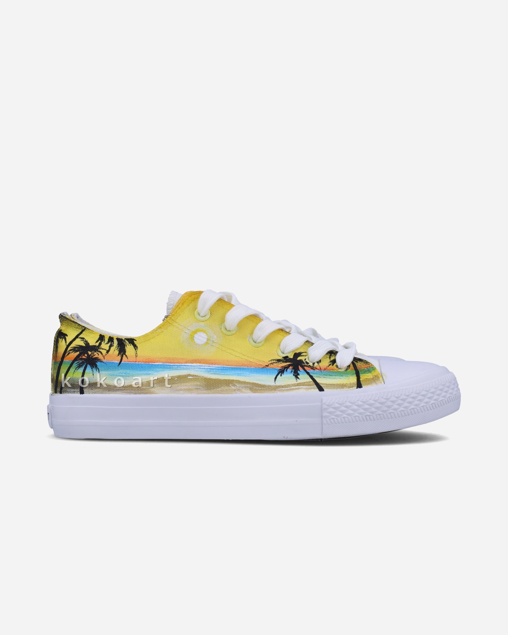 Sunset Beach with Palm Trees Hand Painted Shoes - KOKO ART