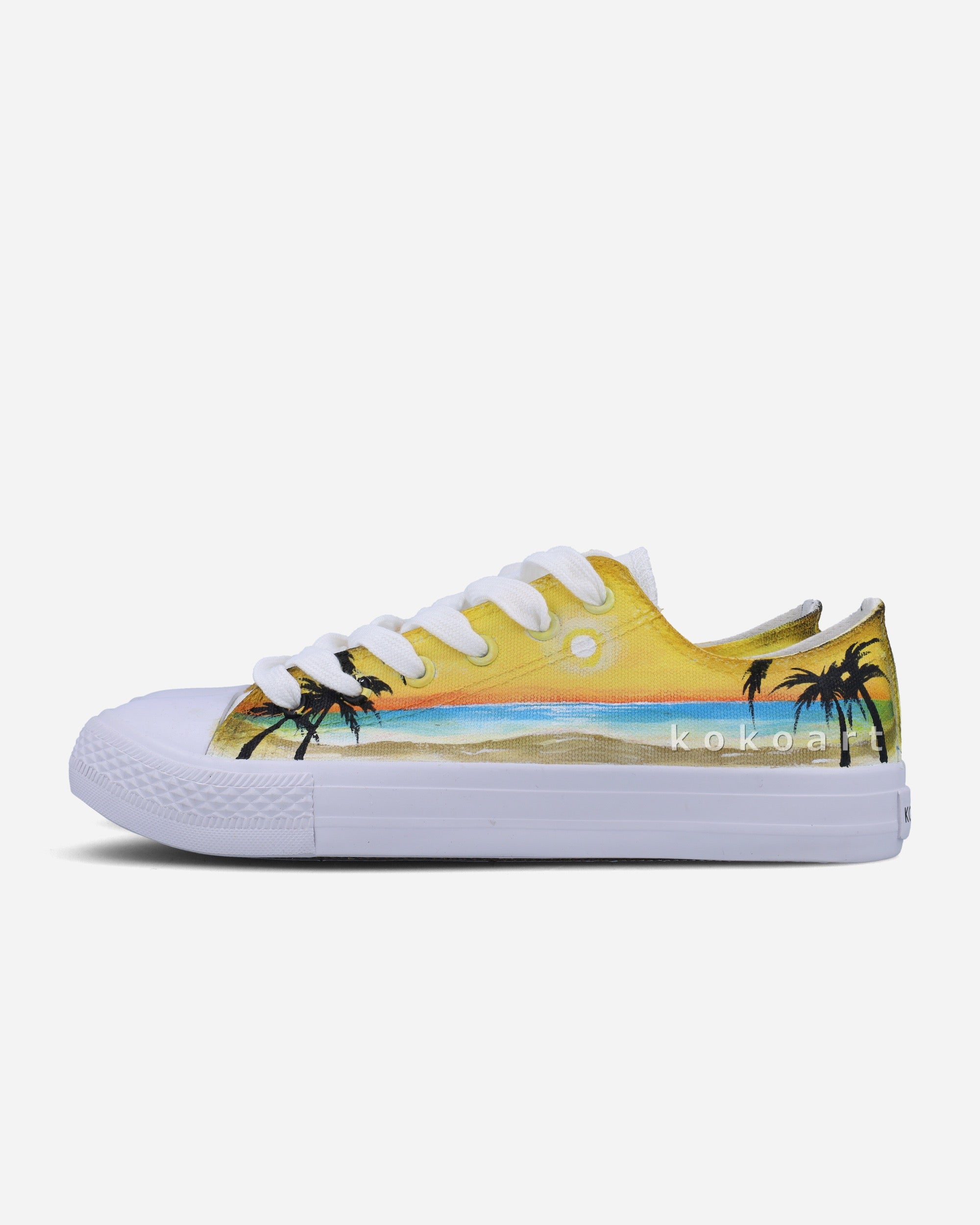 Sunset Beach with Palm Trees Hand Painted Shoes - KOKO ART