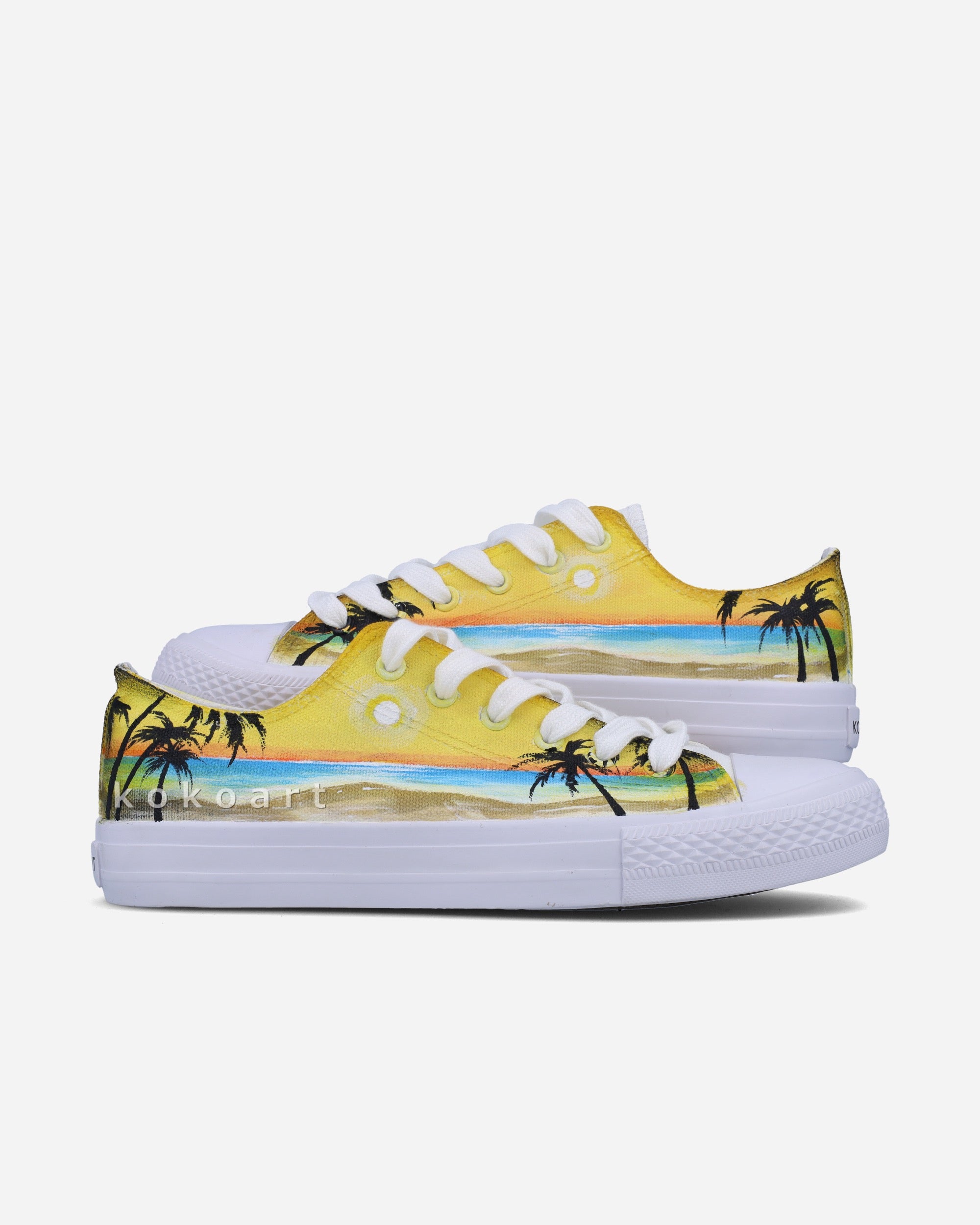Sunset Beach with Palm Trees Hand Painted Shoes