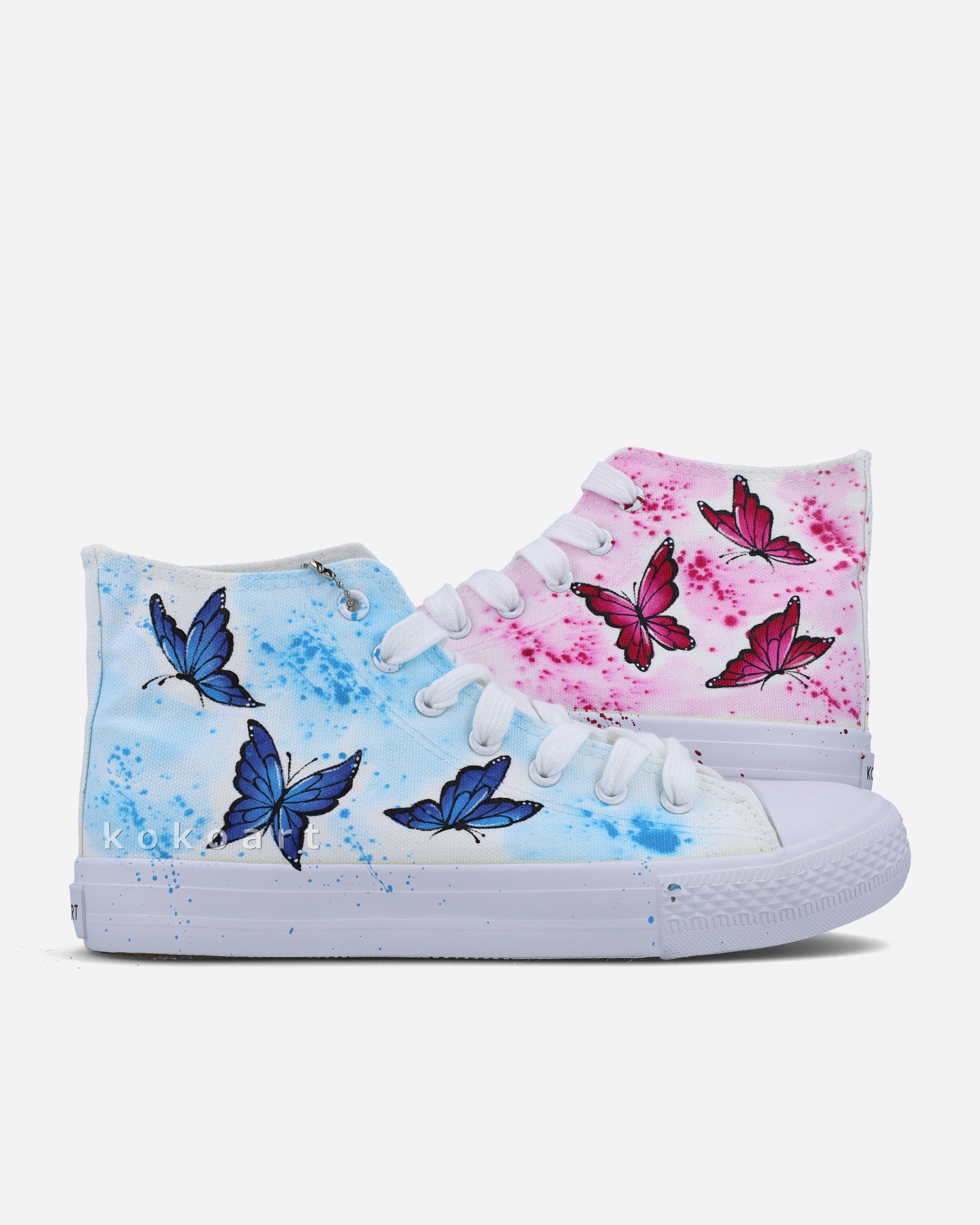 Pink and Blue Watercolour Butterflies Hand Painted Shoes