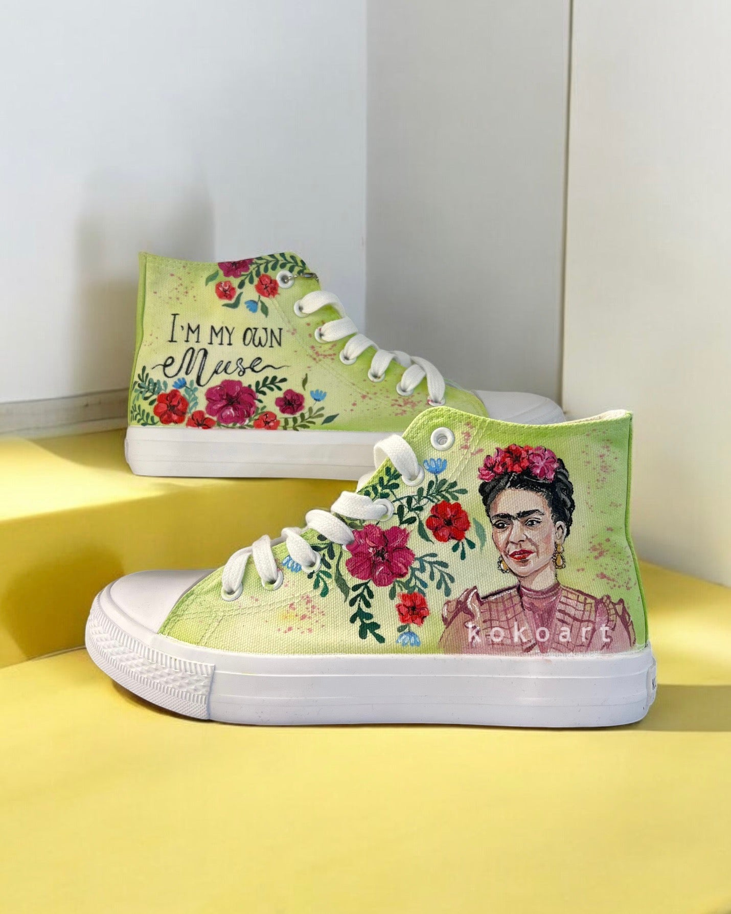 Frida Kahlo, custom hand authentic painted sneakers.