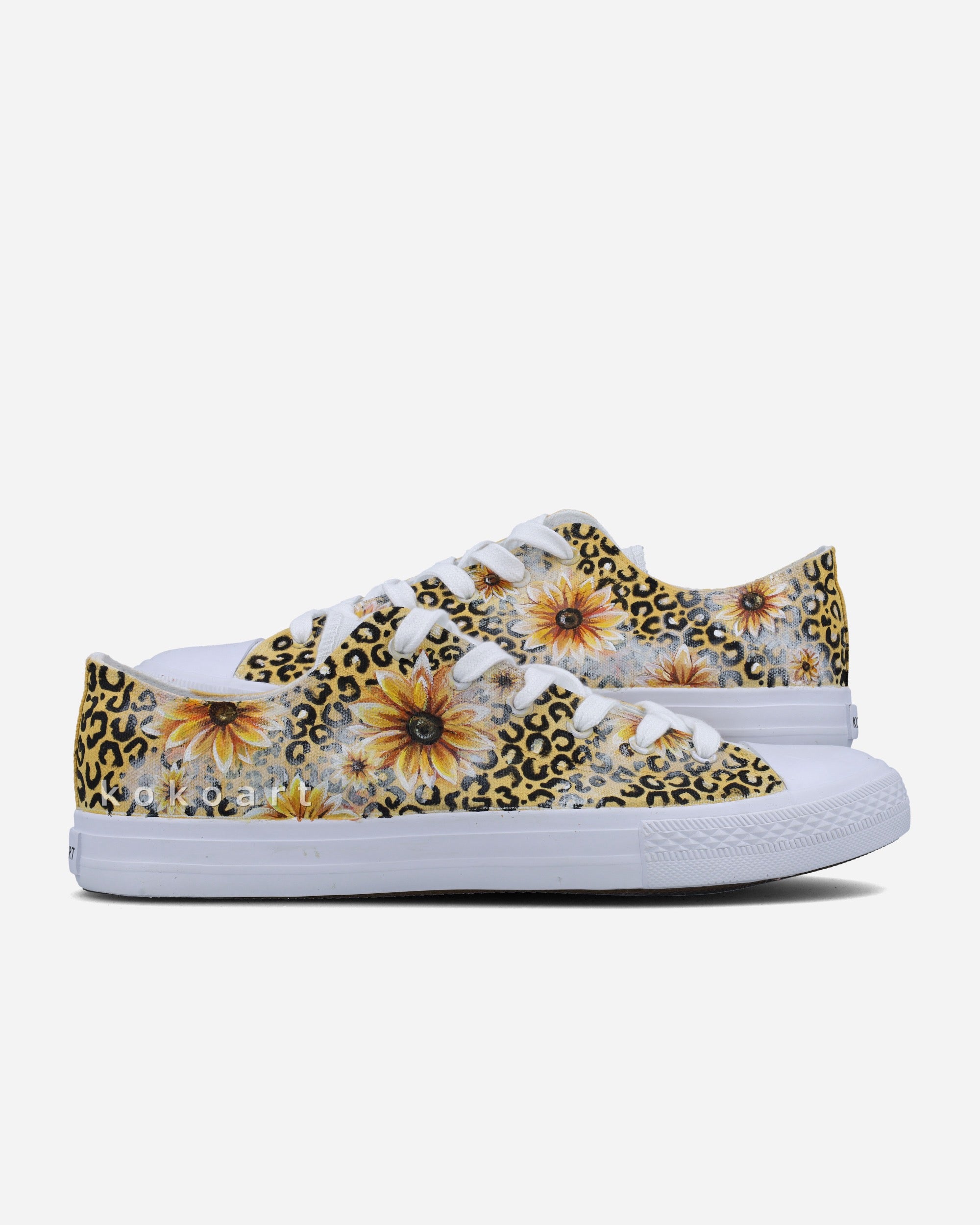 Leopard Print and Sunflowers Hand Painted Shoes