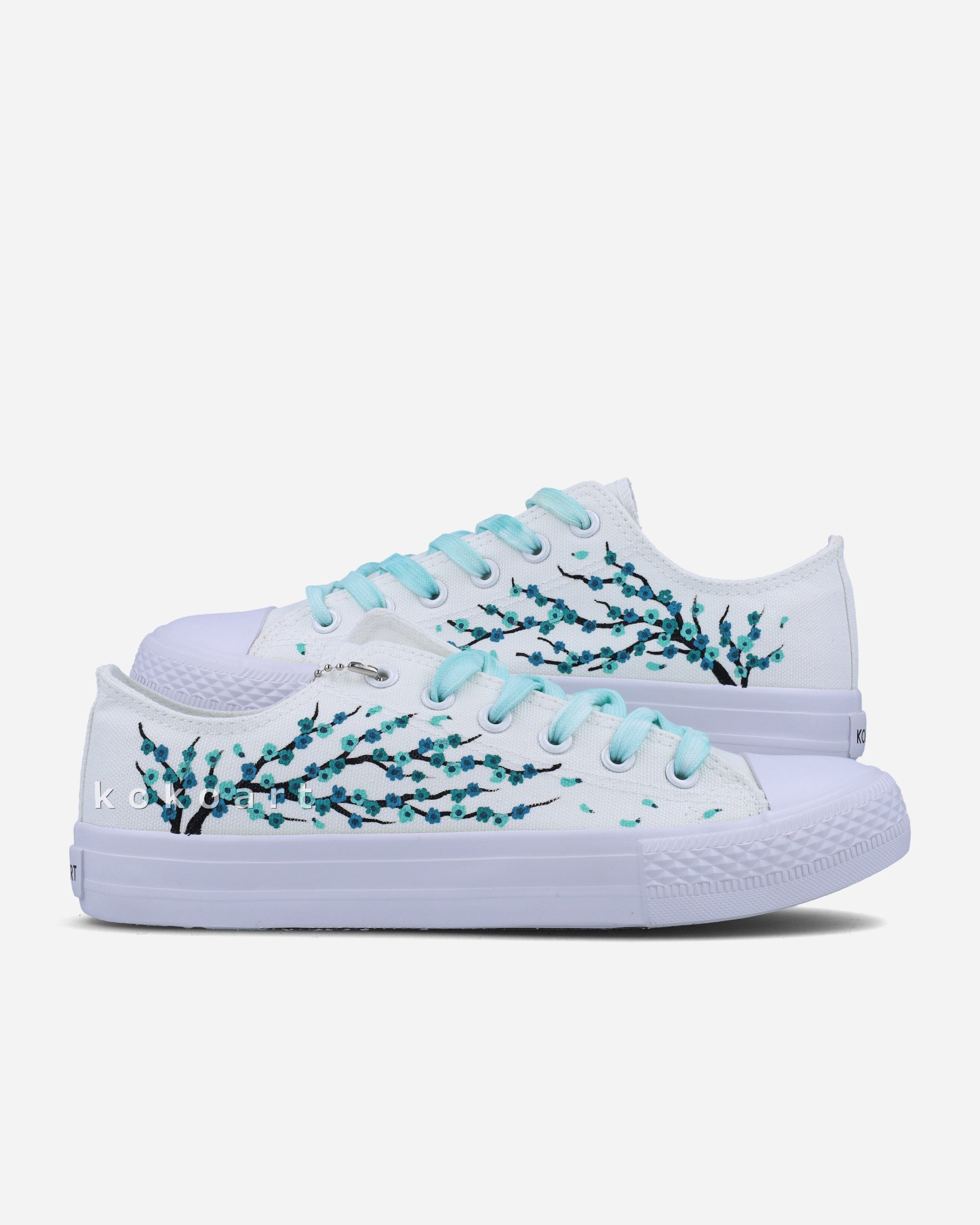 Turquoise Cherry Blossom Hand Painted Shoes