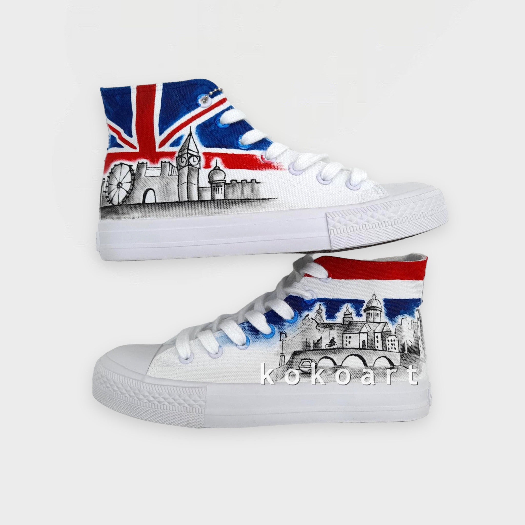 Cities Skyline with Flag Hand Painted Shoes