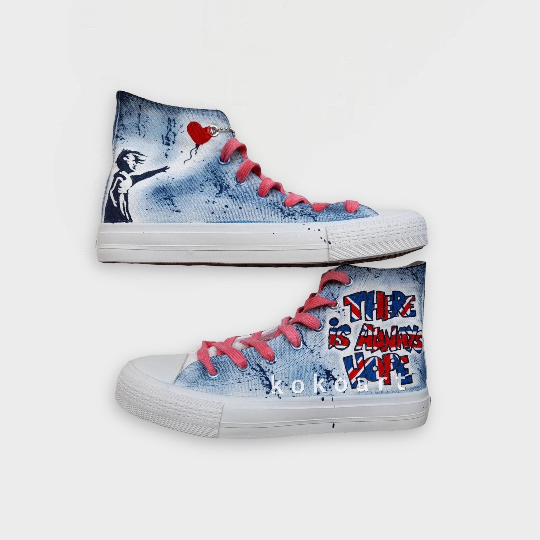 Banksy There is Always Hope Blue Hand Painted Shoes