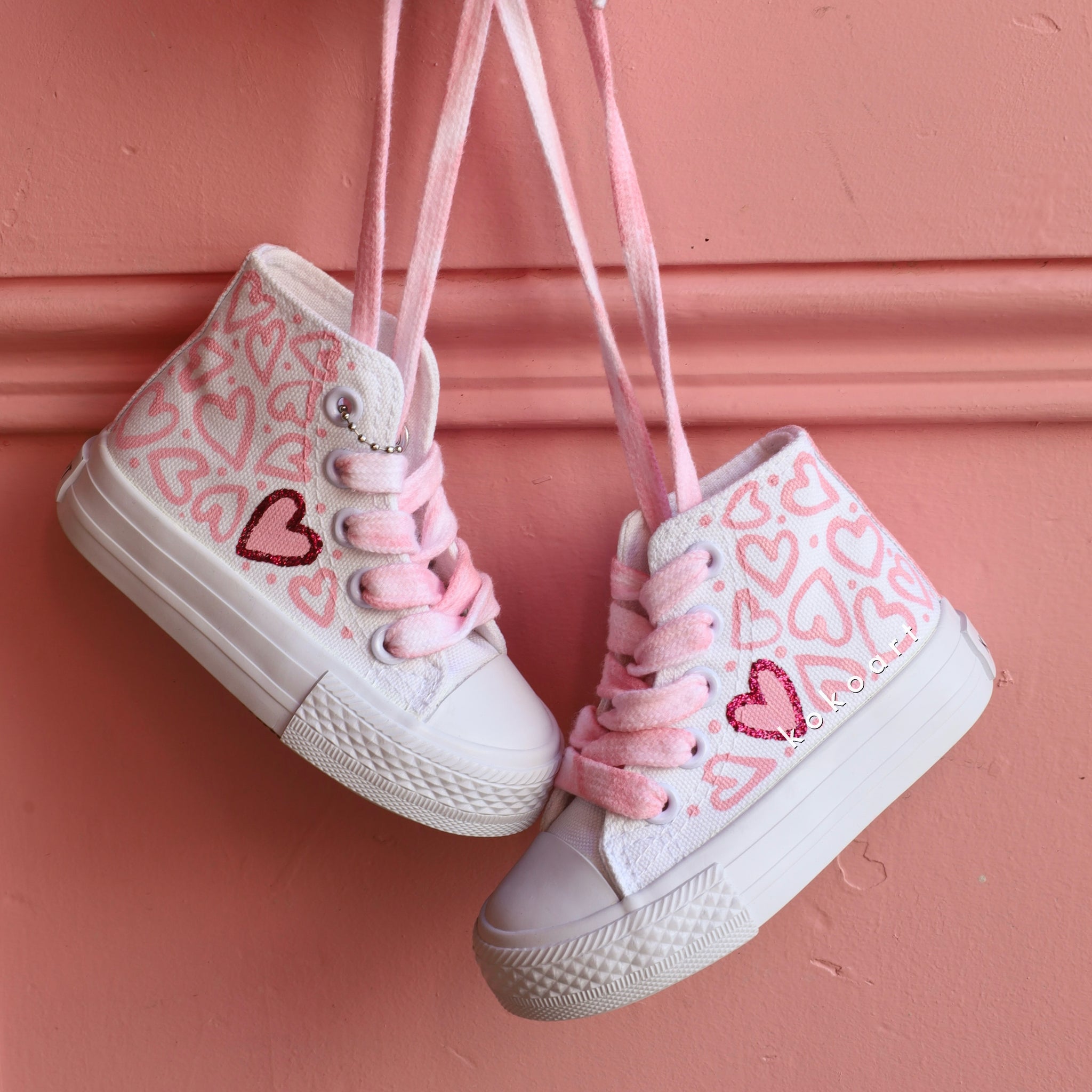 Love Pink Hearts Hand Painted Shoes